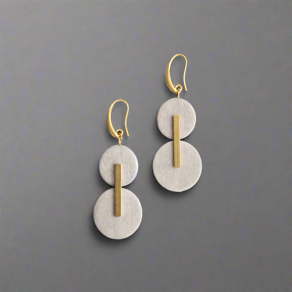 Gray Wood and Brass Earrings