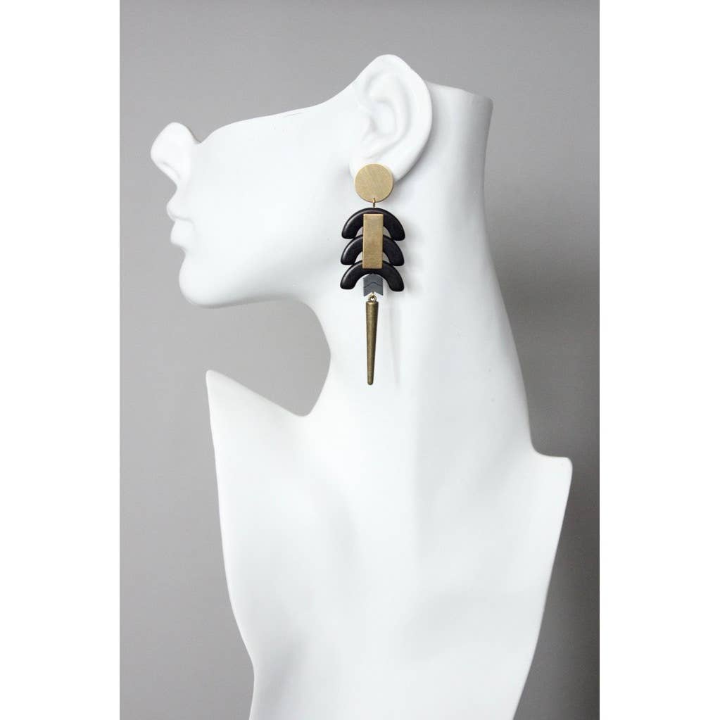 Black Stone Geometric Post Earrings