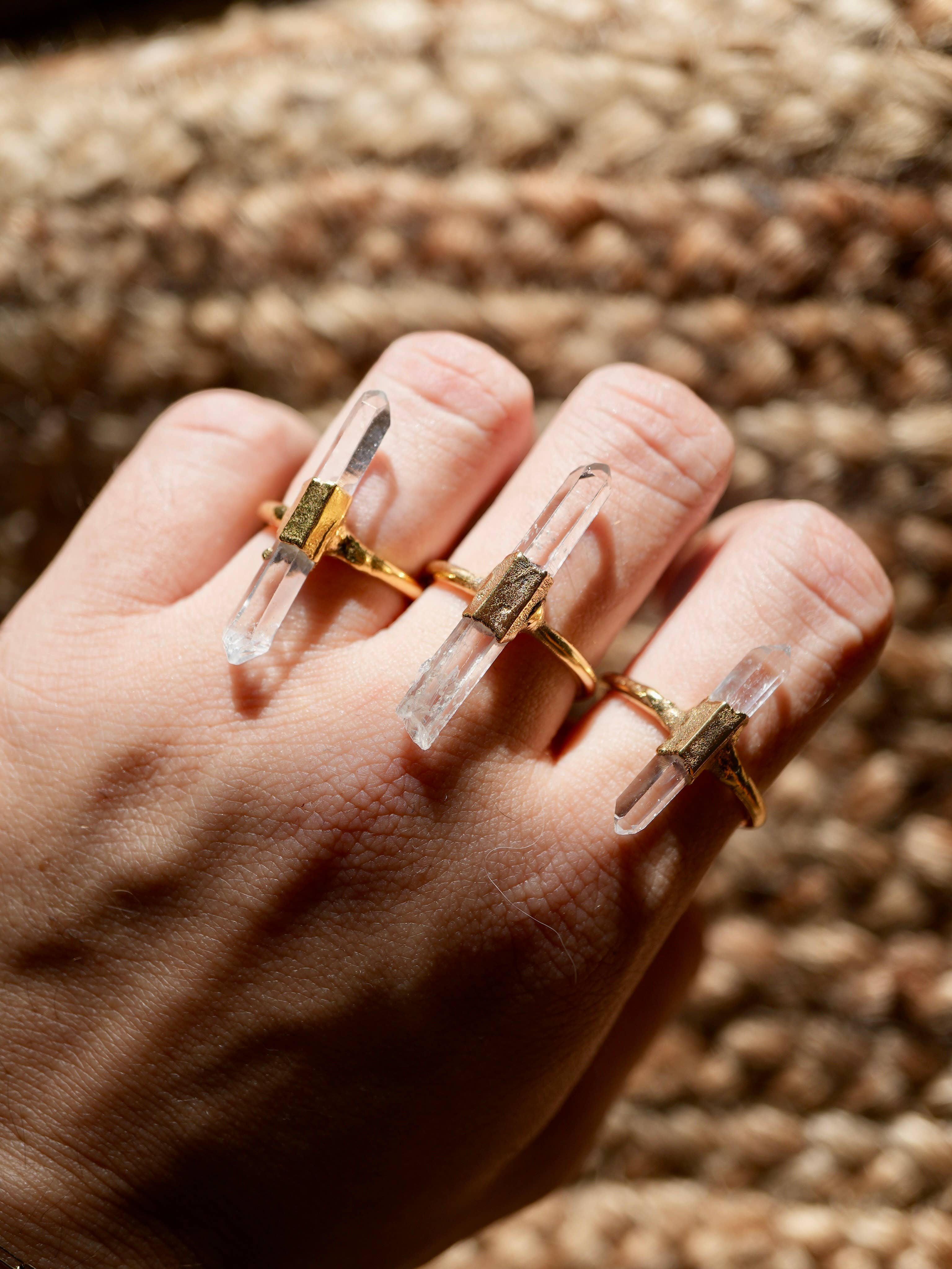 Gold Raw Clear Quartz Ring | April Birthstone