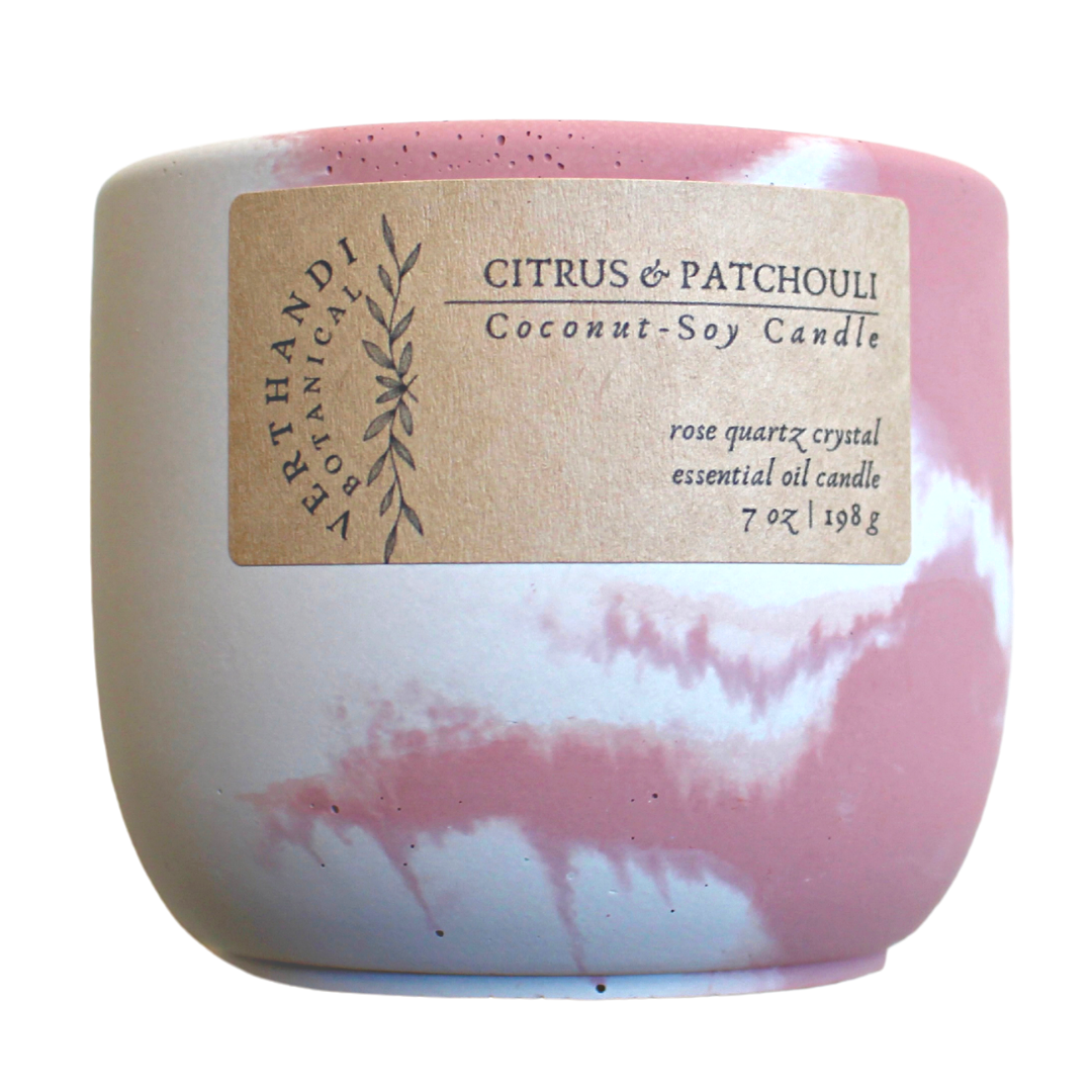 Citrus Patchouli + Rose Quartz  Essential Oil Candle