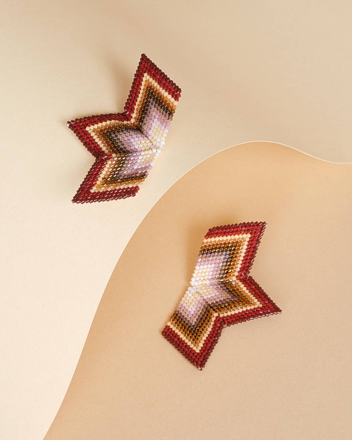 Half Star Earrings (Brown/Cream)