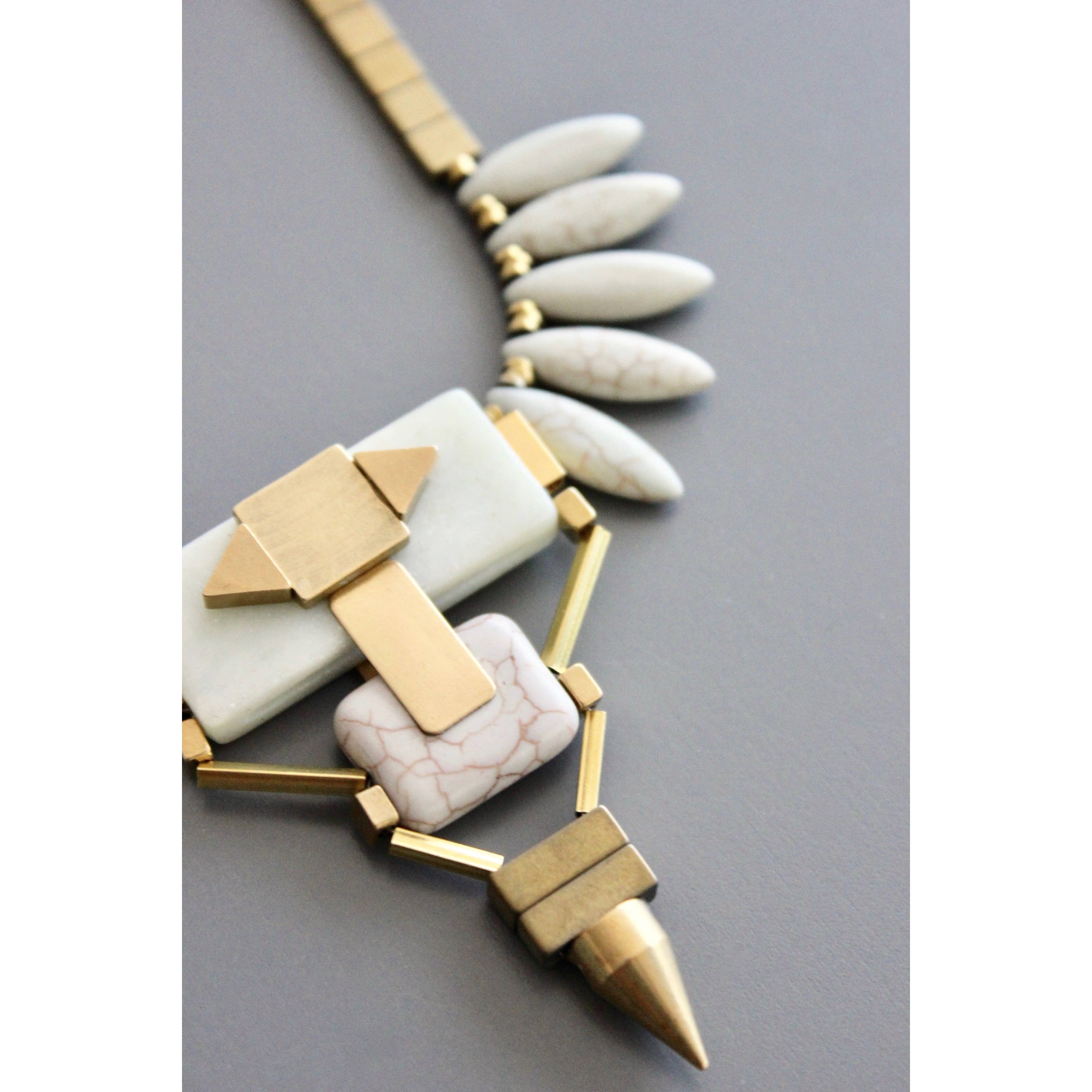 Geometric Bib Necklace with Magnesite and Serpentine