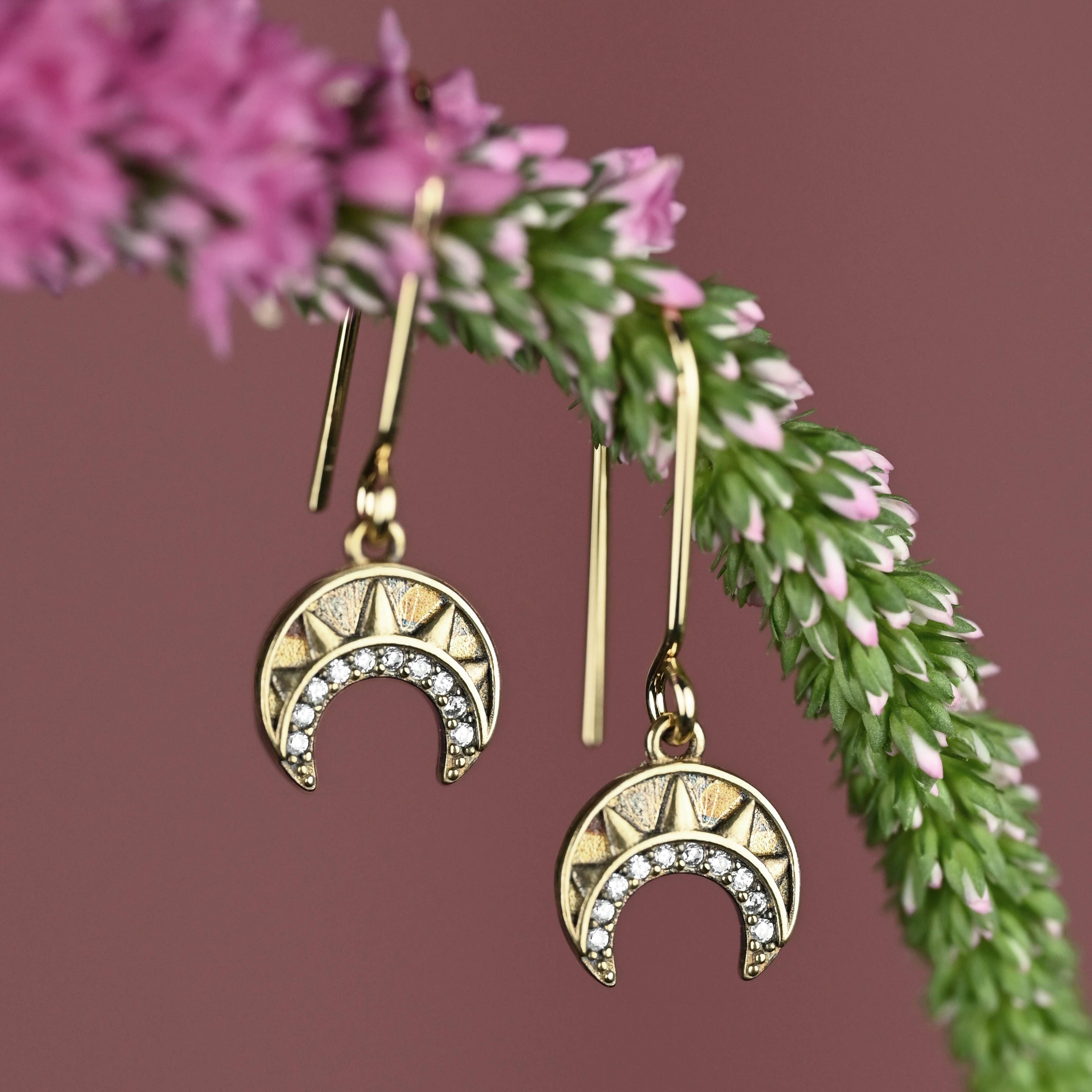 Vintage Deco Crescent Earrings with Tiny Crystals