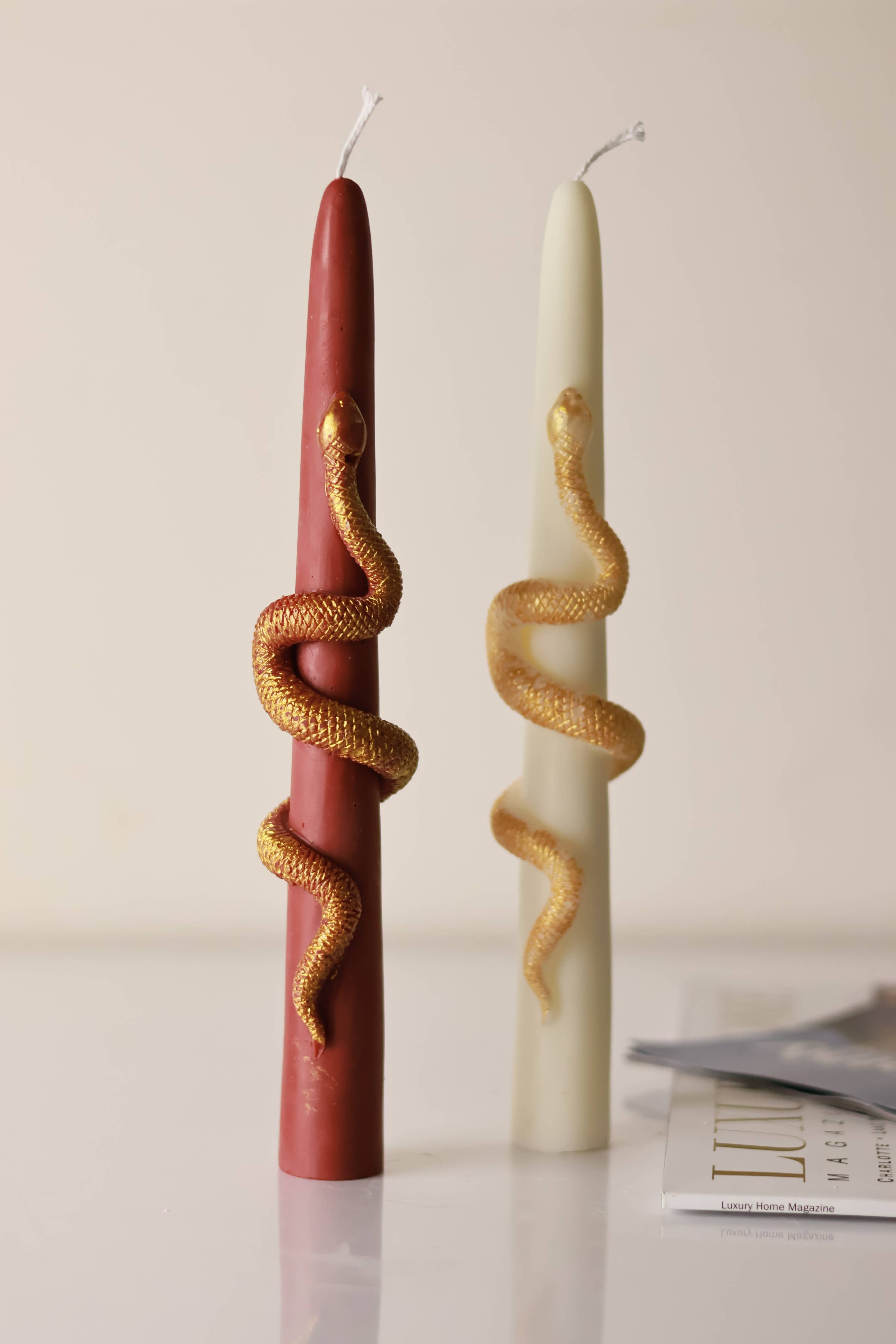 Taper Candle with Gold Snake 9.5x1in