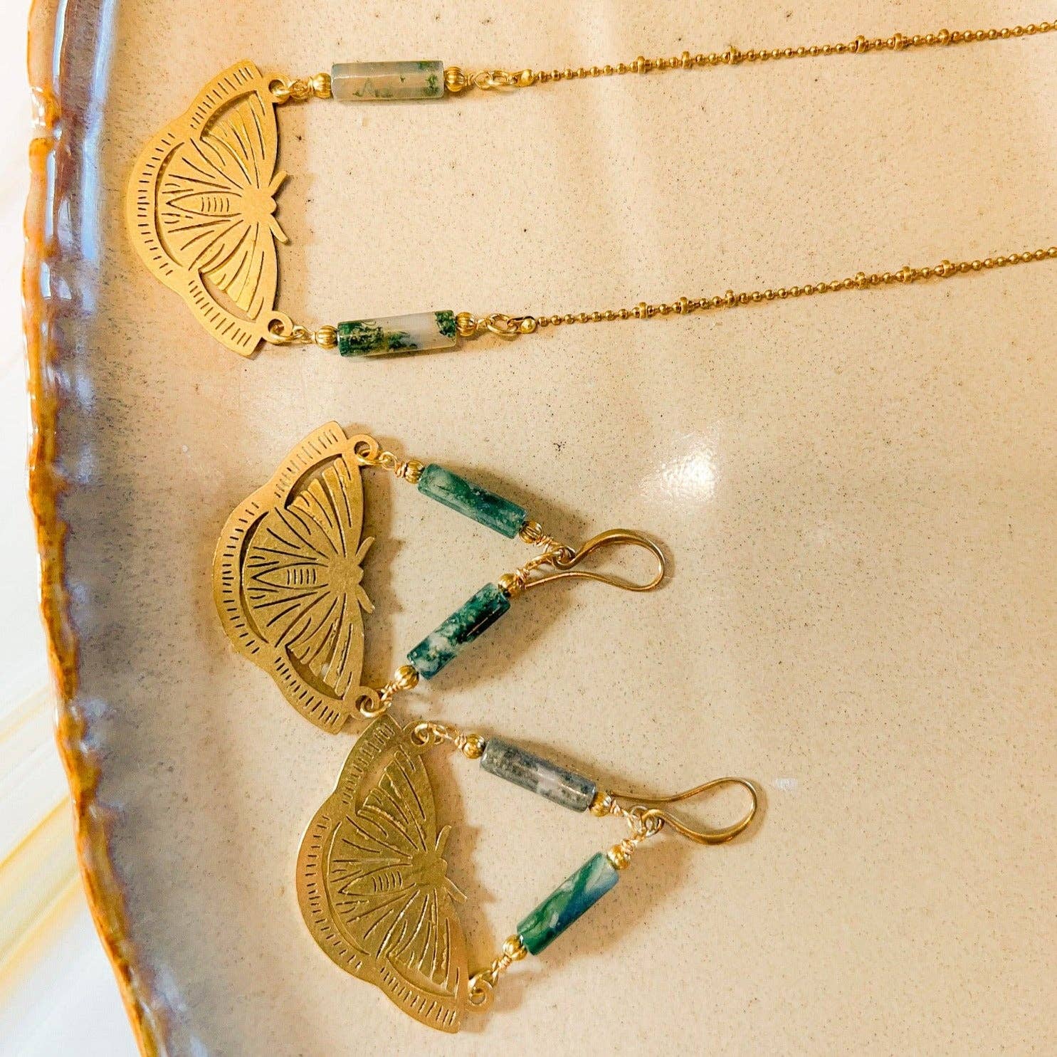 Foresta: Moss Agate Moth Earring