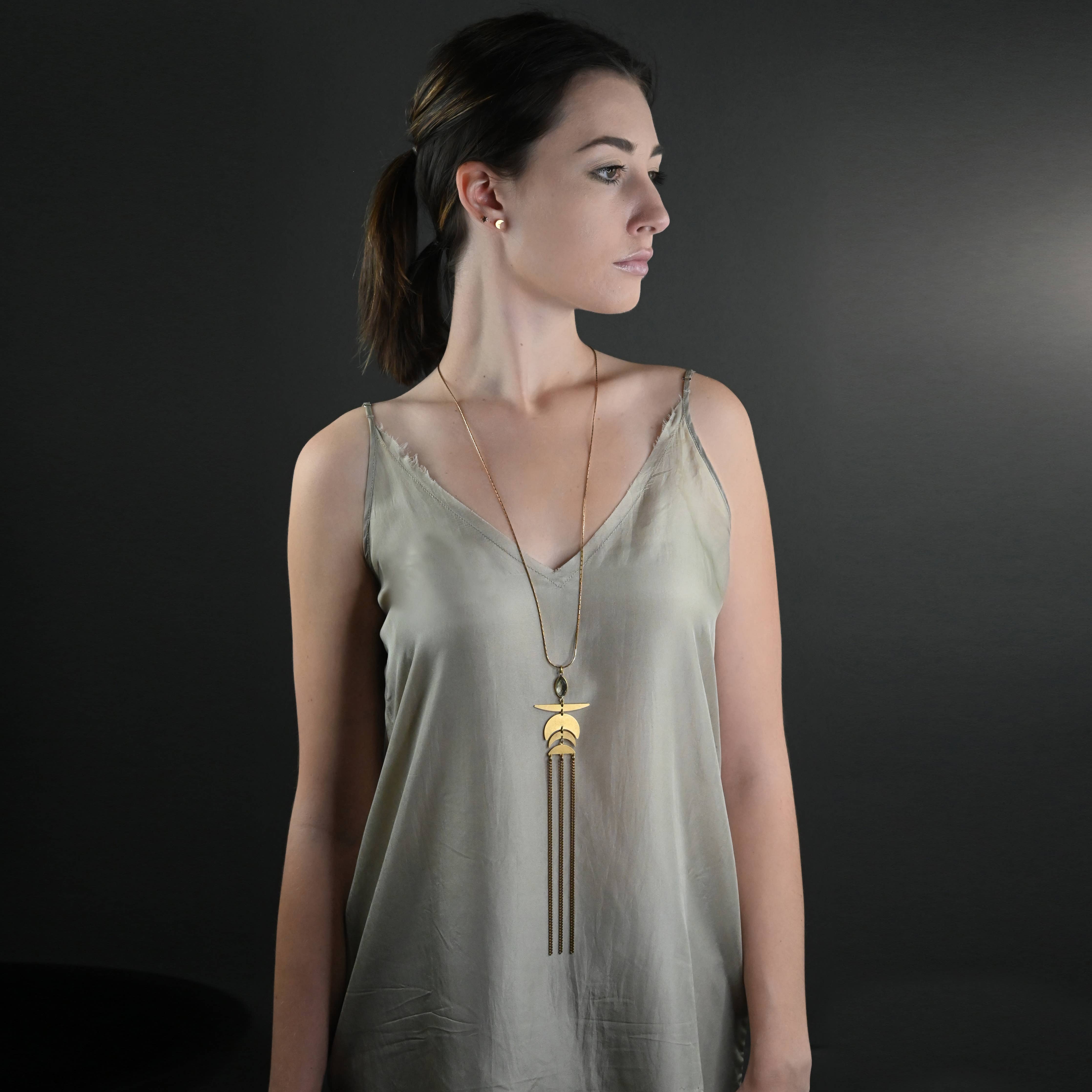 Wing Moon Waterfall Chain w/ Semi Precious Gemstones