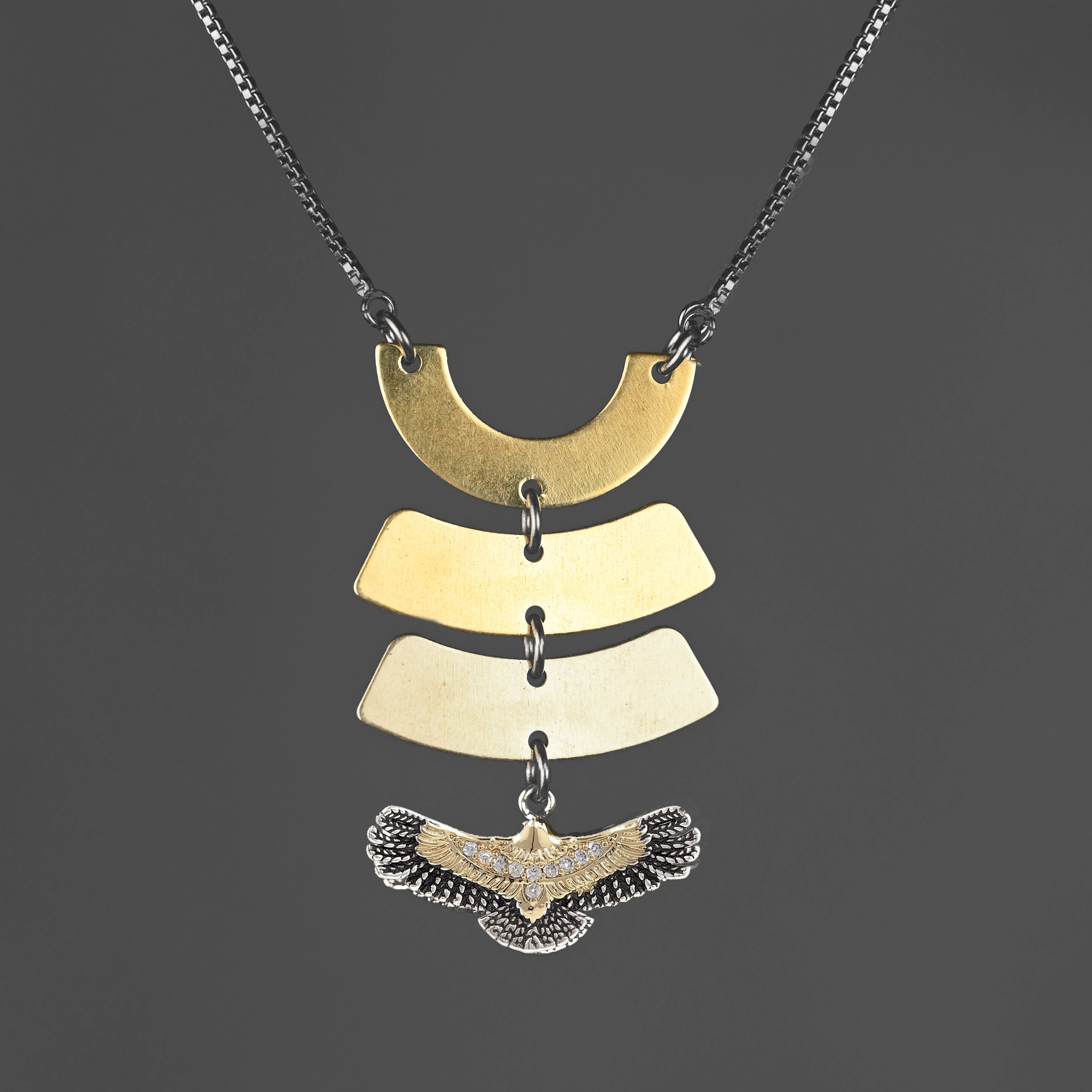 Mixed Metal Pave Freedom Eagle Necklace
