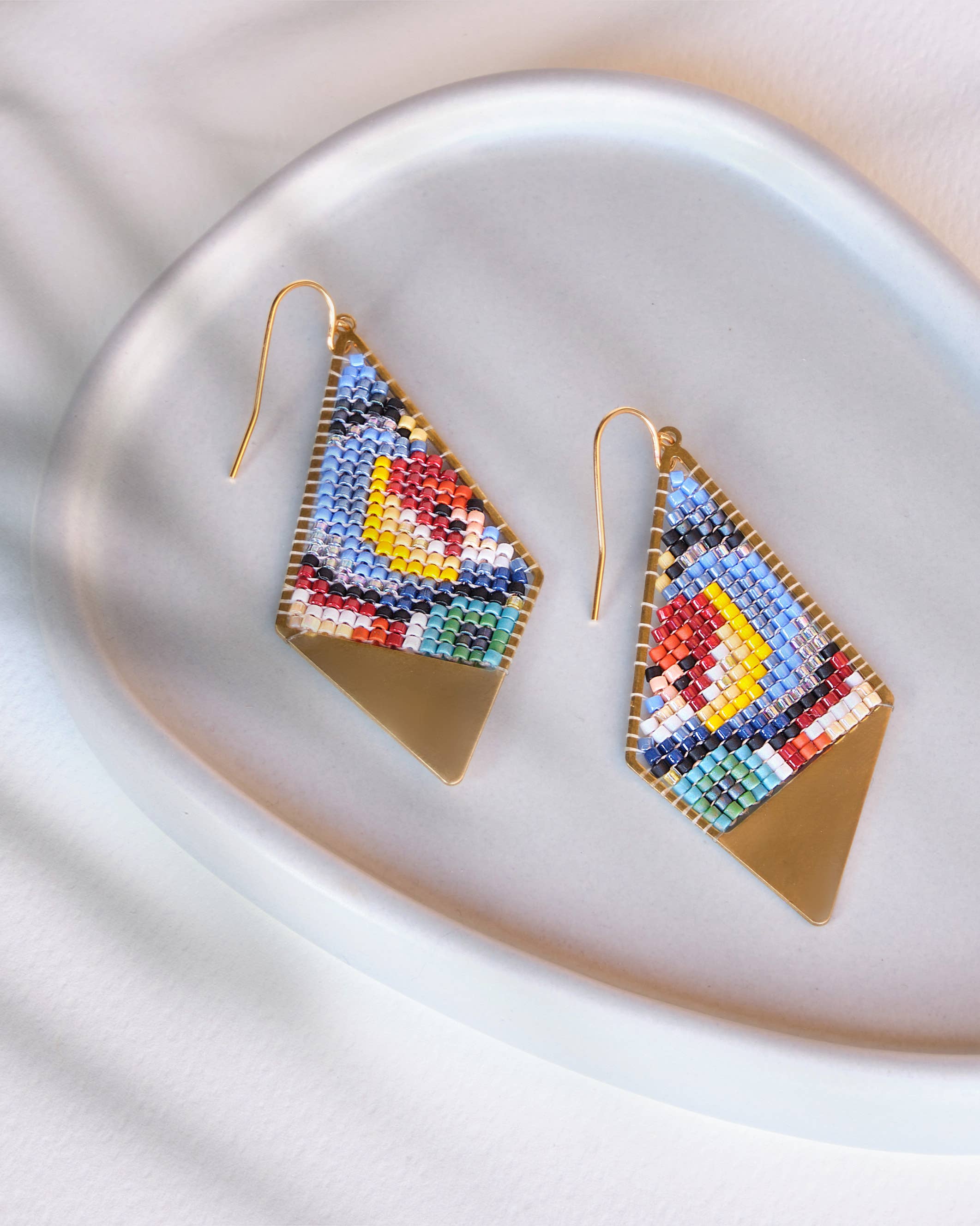 Beaded Kaleidoscope Kite Earrings (Blue/Green)