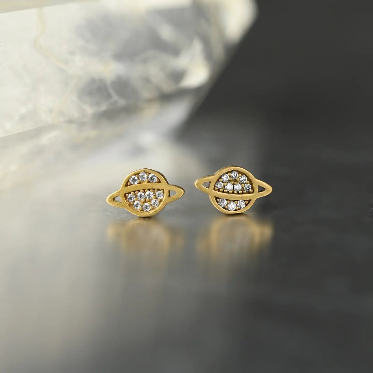 To the Moon & Back Studs with Pave Stones