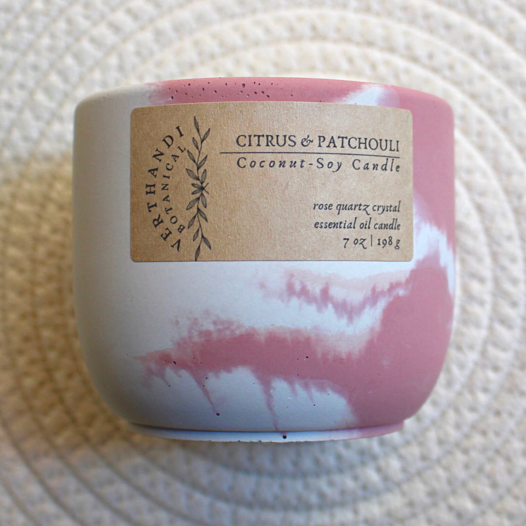 Citrus Patchouli + Rose Quartz  Essential Oil Candle
