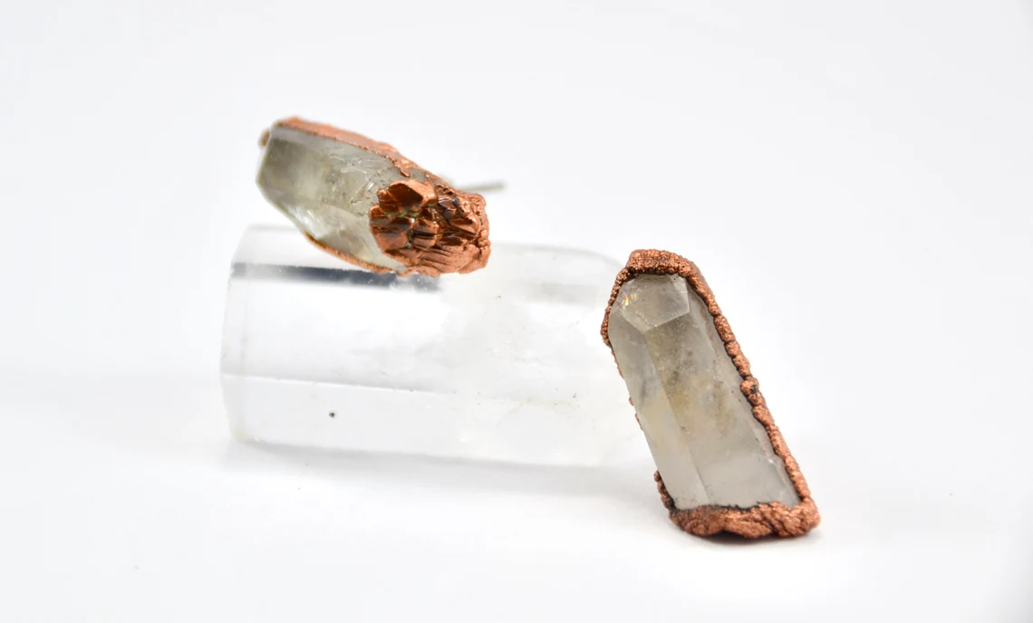 Raw Quartz Crystal Studs | Crystal Earrings | Copper Crystal