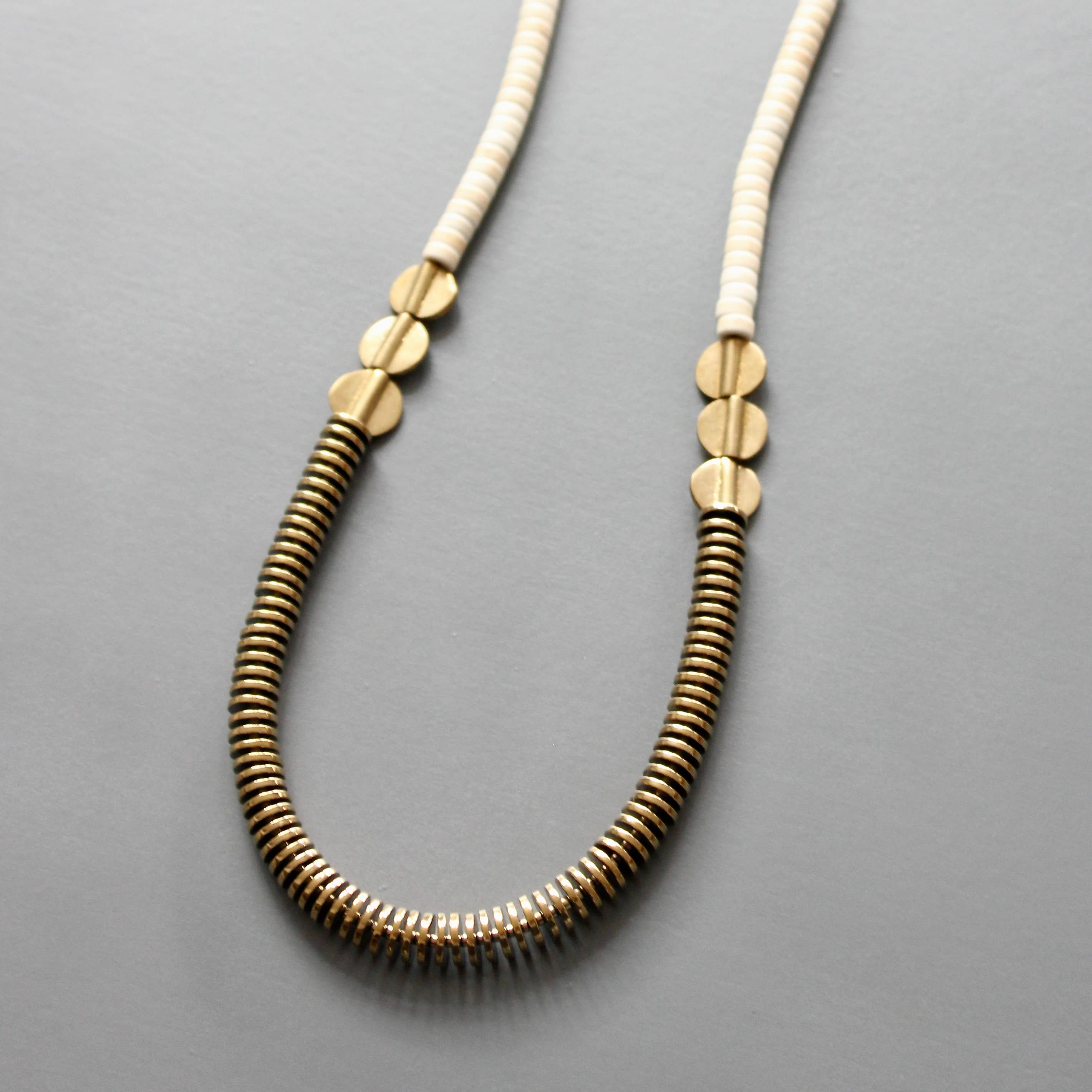 Gold Mematite and White Disc Necklace