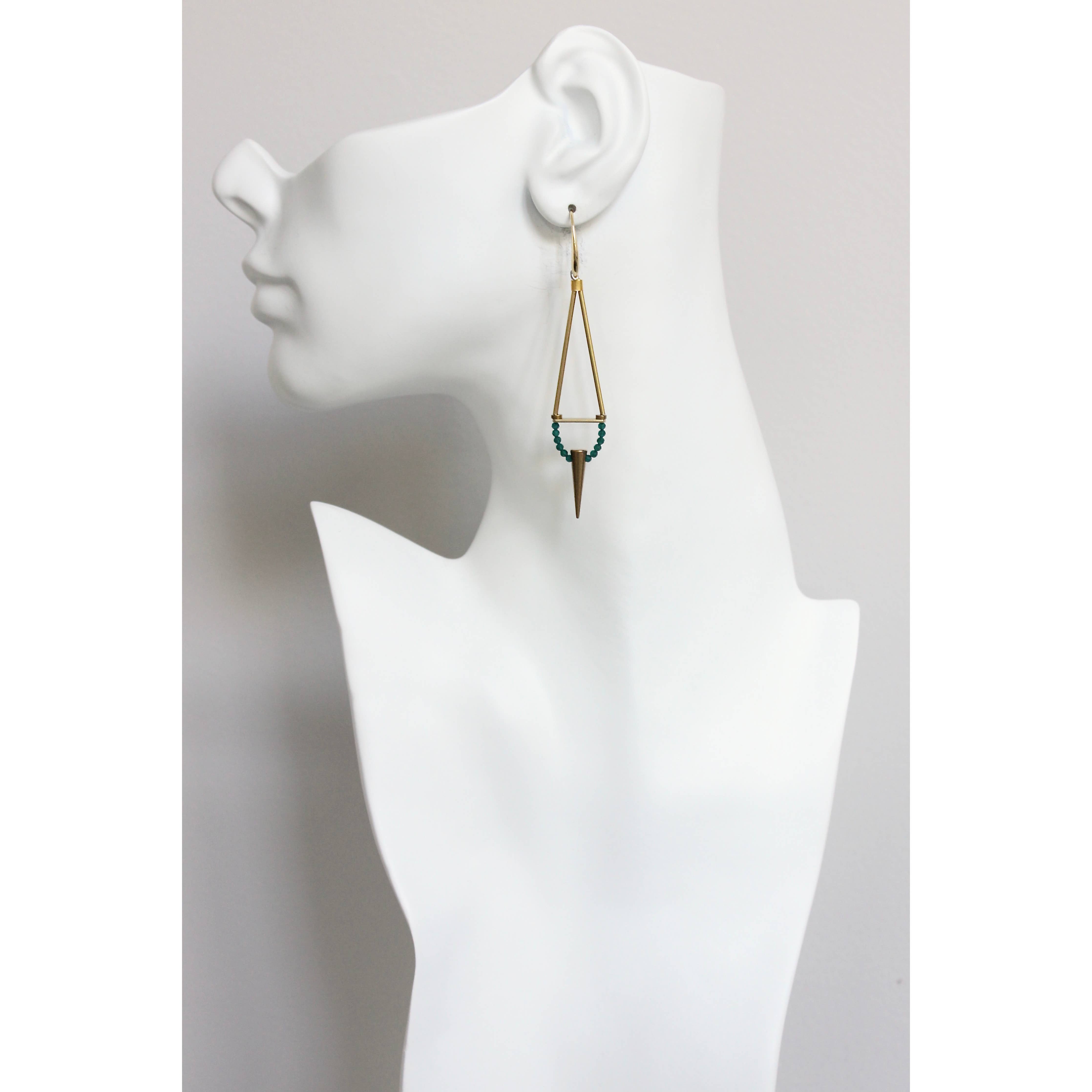 Geometric Green Onyx Spike Earrings