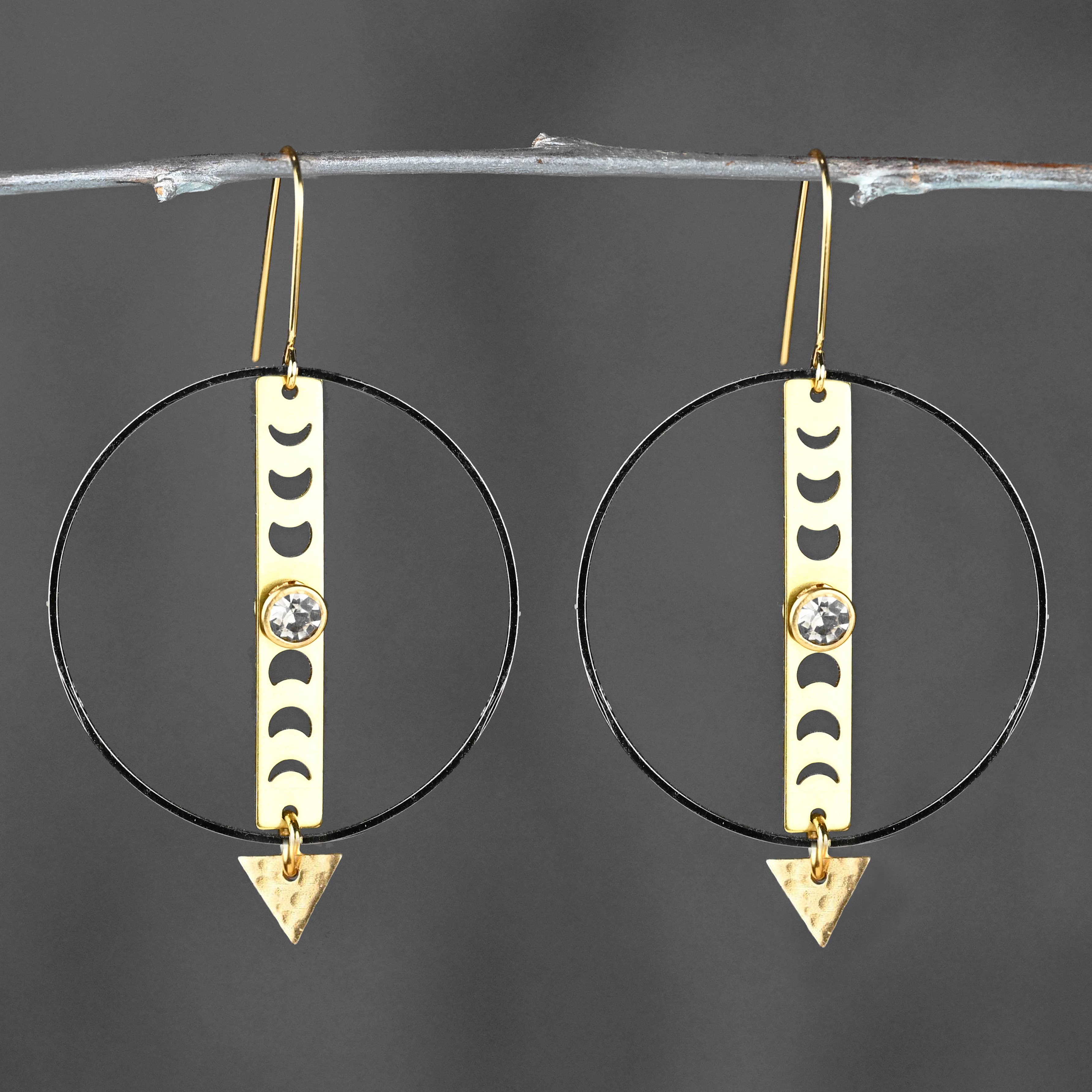 Mixed Metal Moon Phase Hoop Earrings