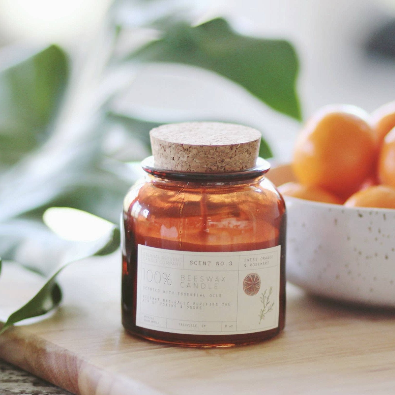 Beeswax Candle: Sweet Orange + Rosemary