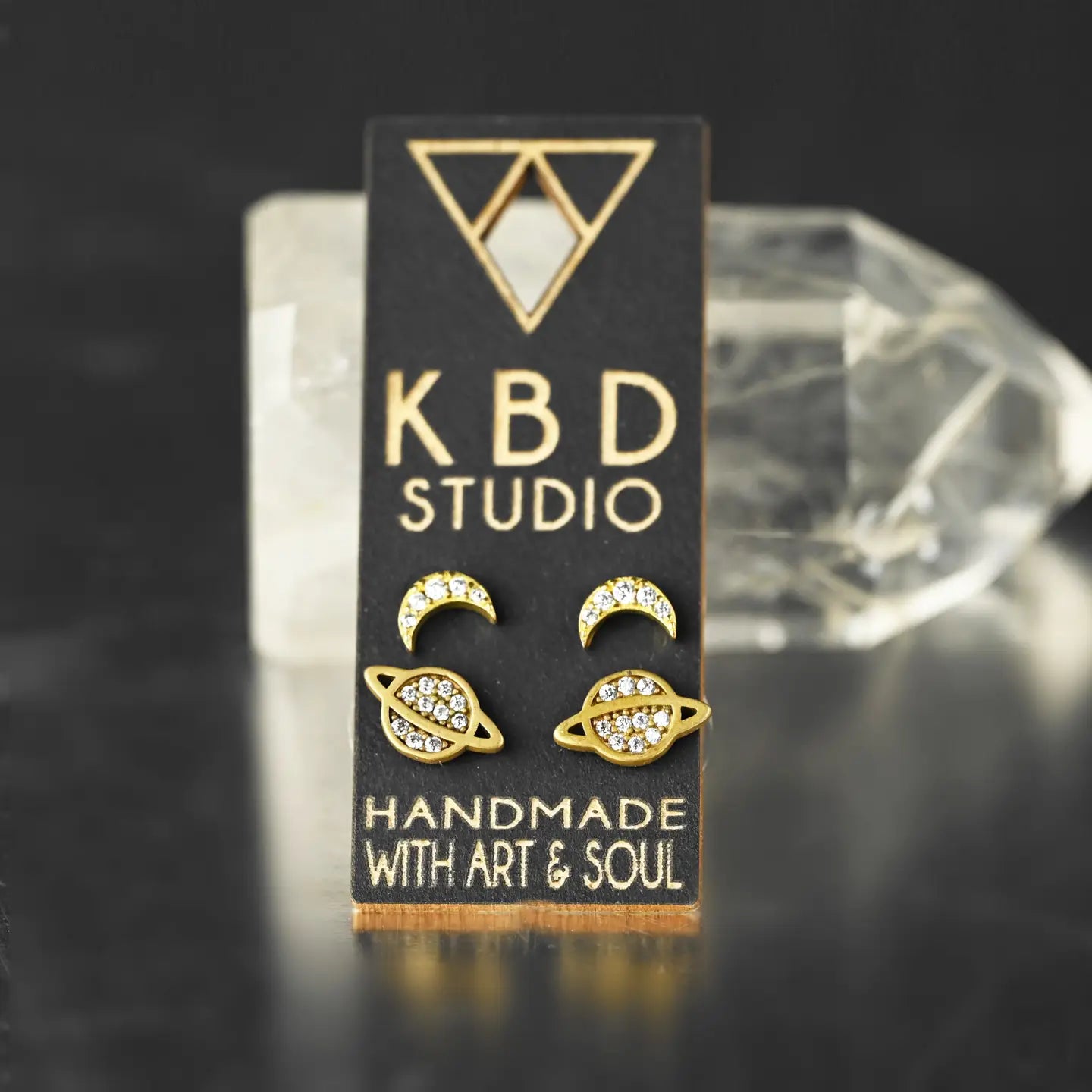 To the Moon & Back Studs with Pave Stones