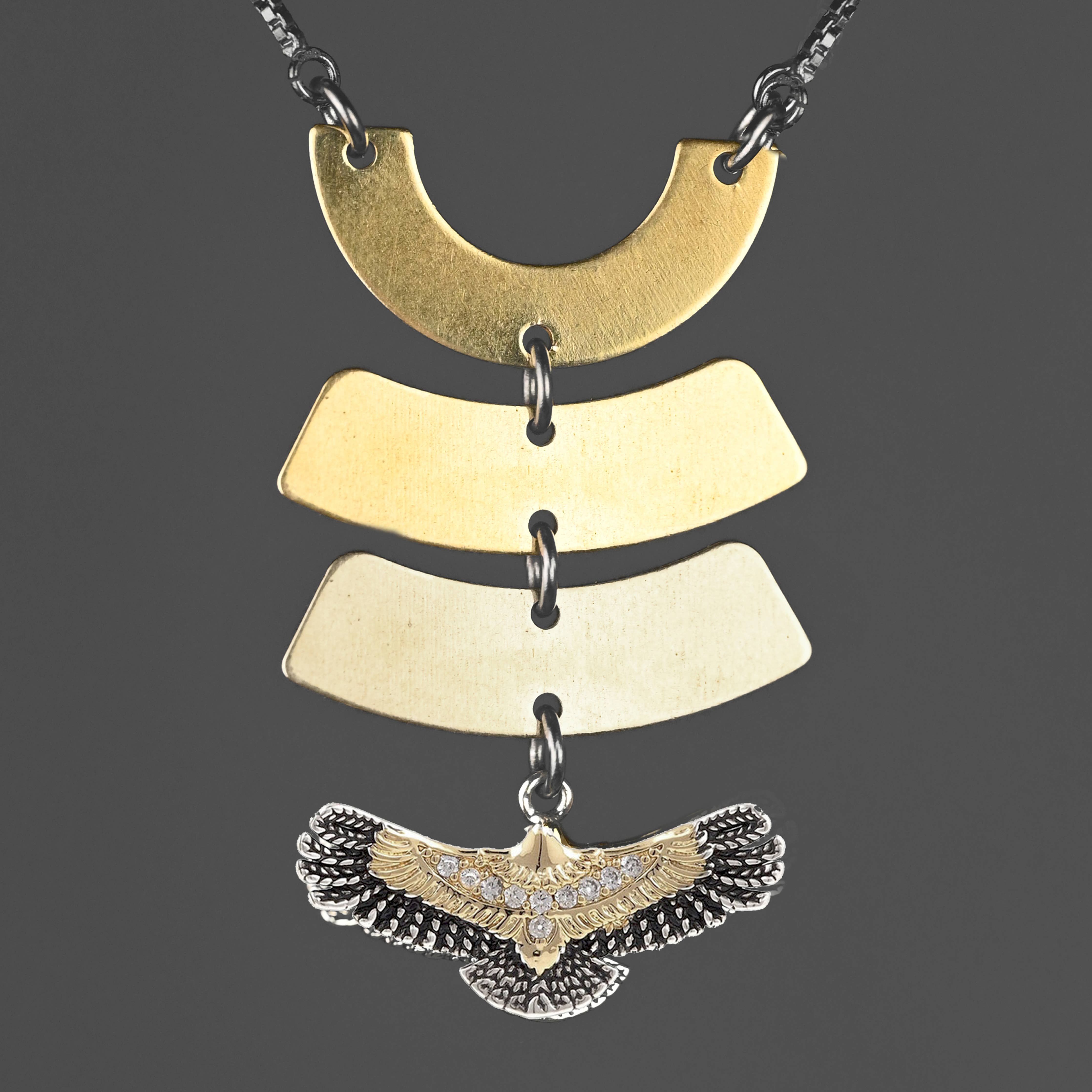 Mixed Metal Pave Freedom Eagle Necklace