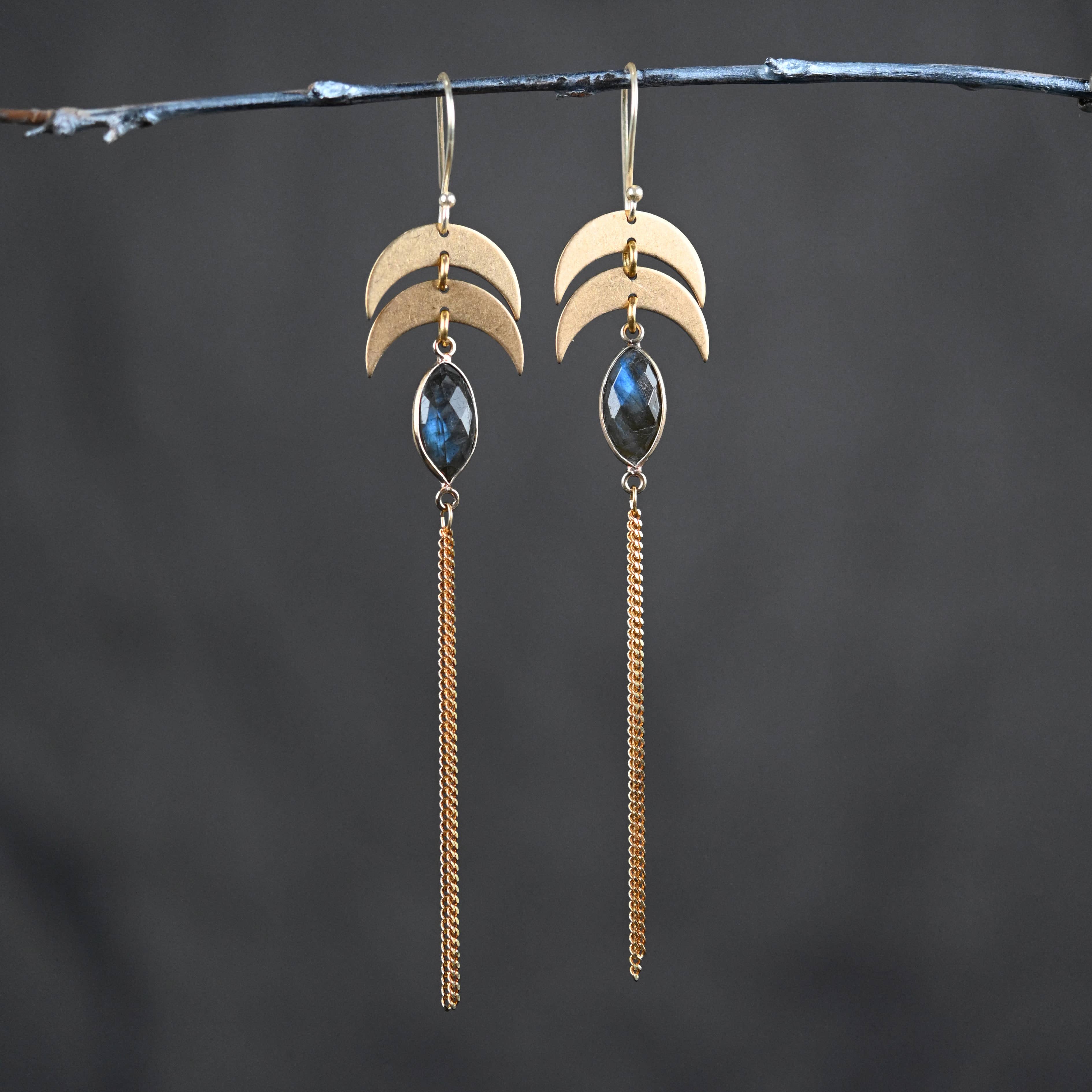 Double Moon Tassel Earrings