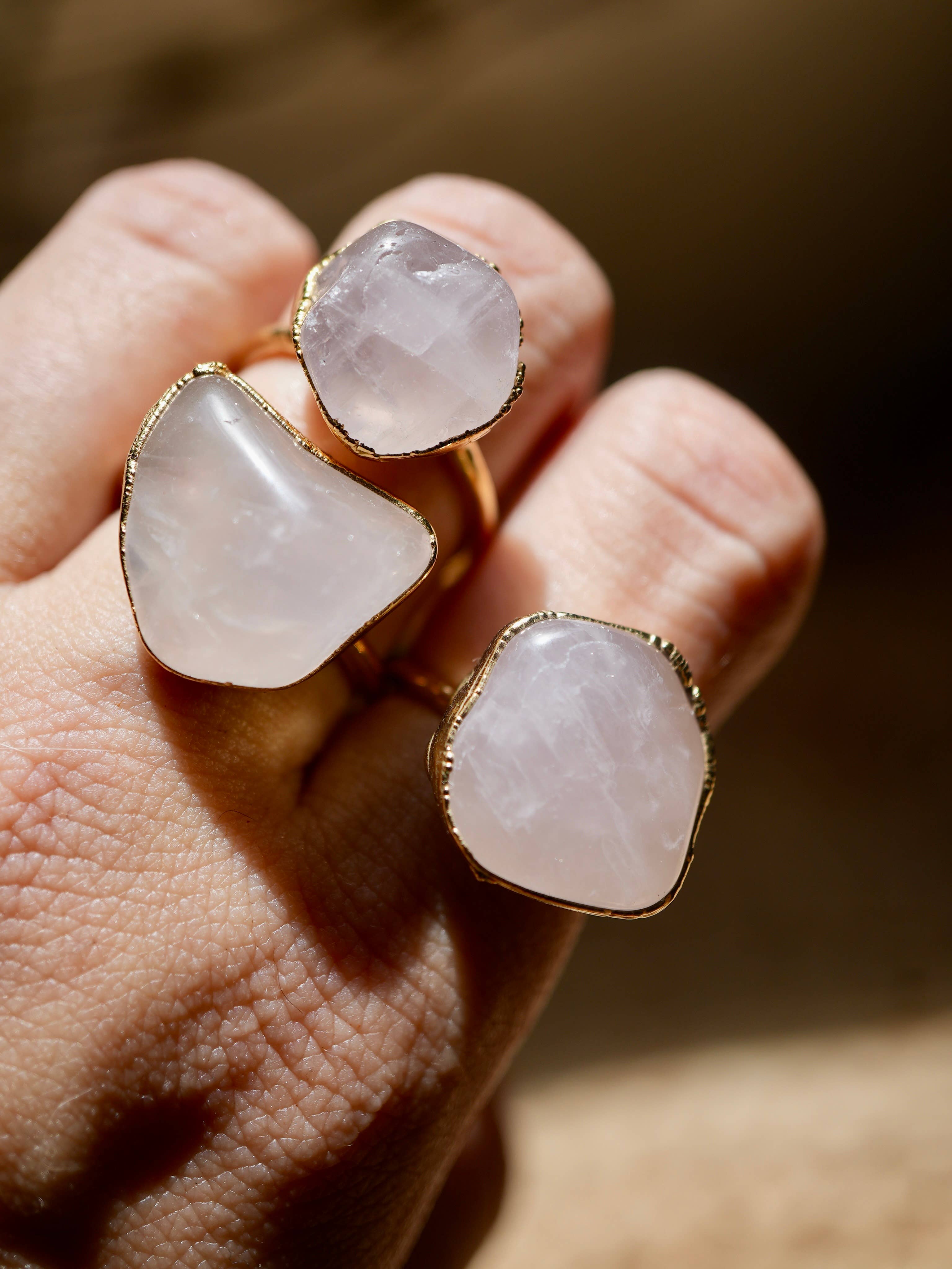 Gold Rose Quartz Tumbled Statement Ring || Stone of Love