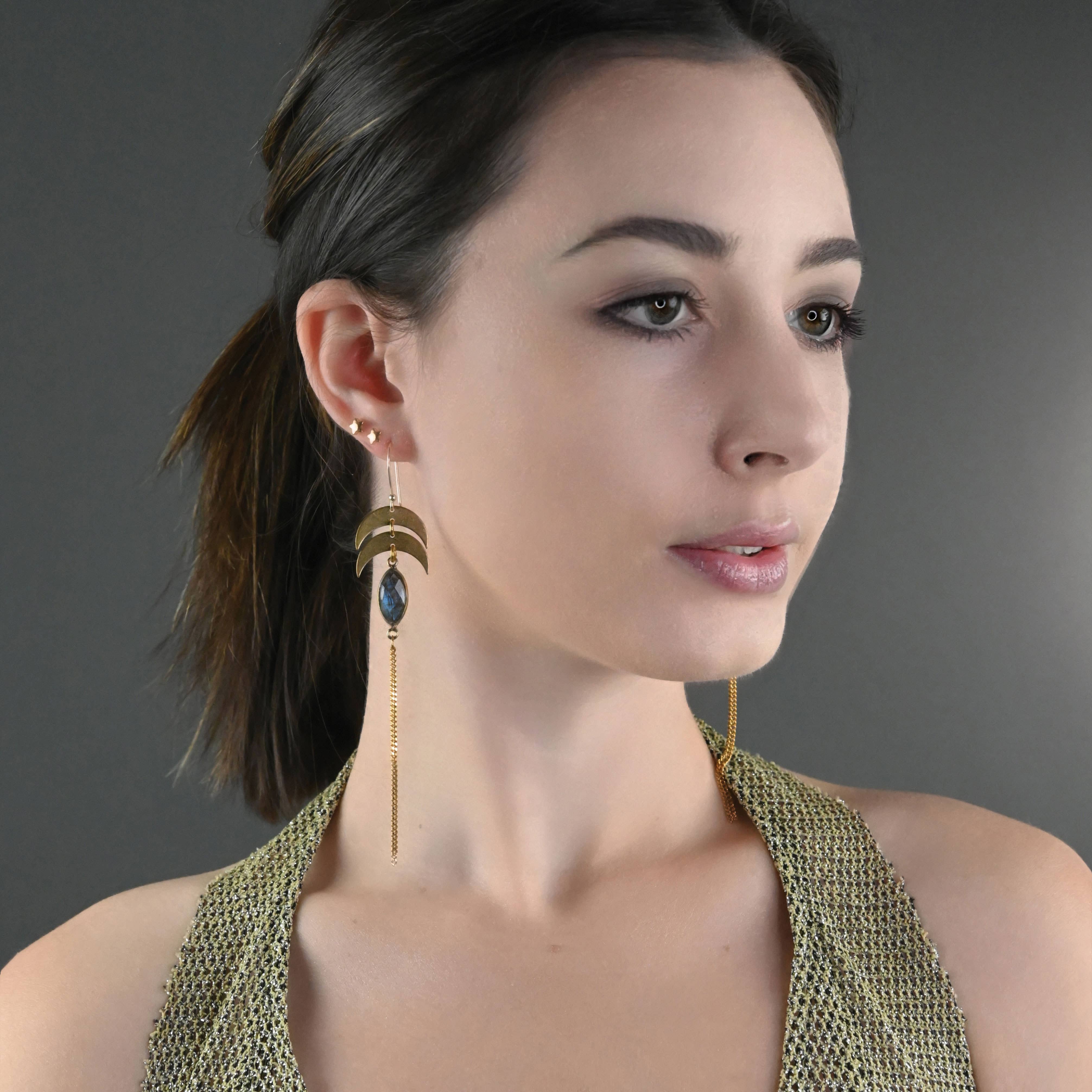 Double Moon Tassel Earrings