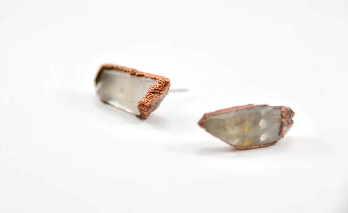 Raw Quartz Crystal Studs | Crystal Earrings | Copper Crystal