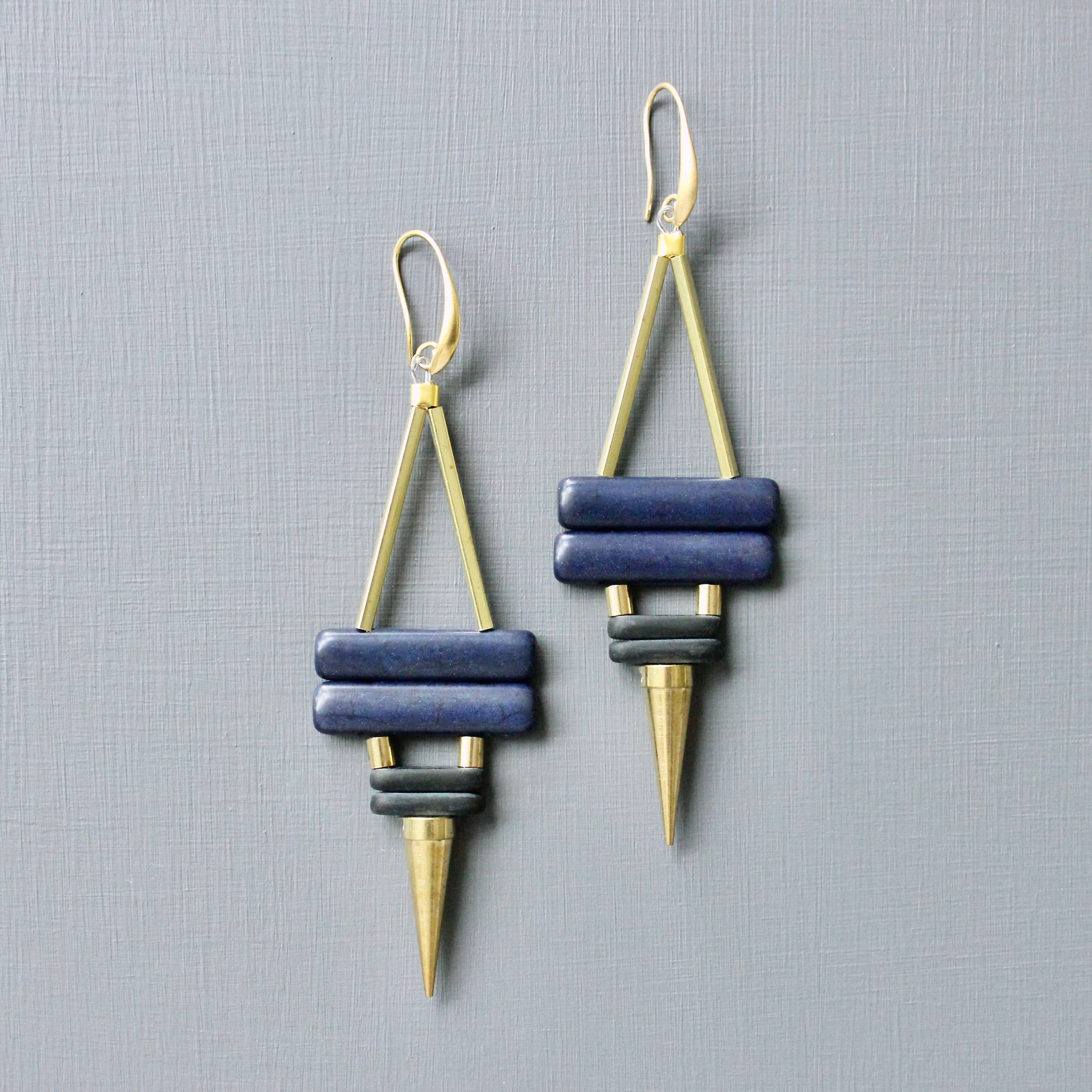 Navy and Black Spike Earrings