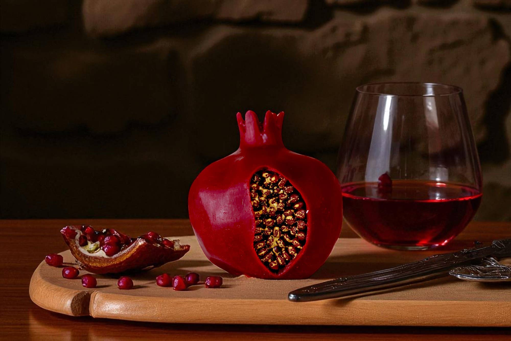 Pomegranate Candle with Golden Seeds 3.5x3in