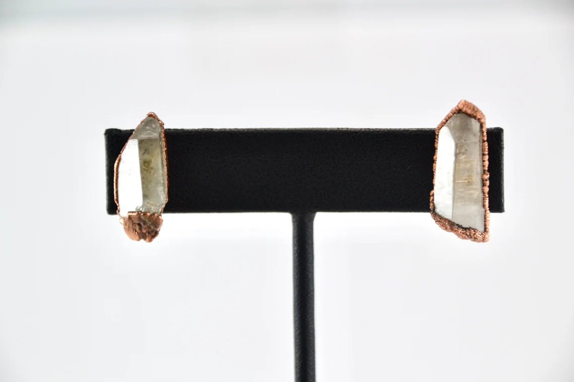 Raw Quartz Crystal Studs | Crystal Earrings | Copper Crystal