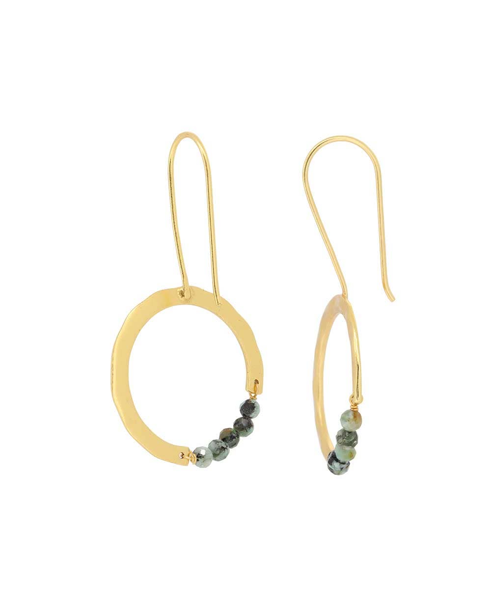 Gold-Plated Brass Hoop Earrings with Turquoise Beads