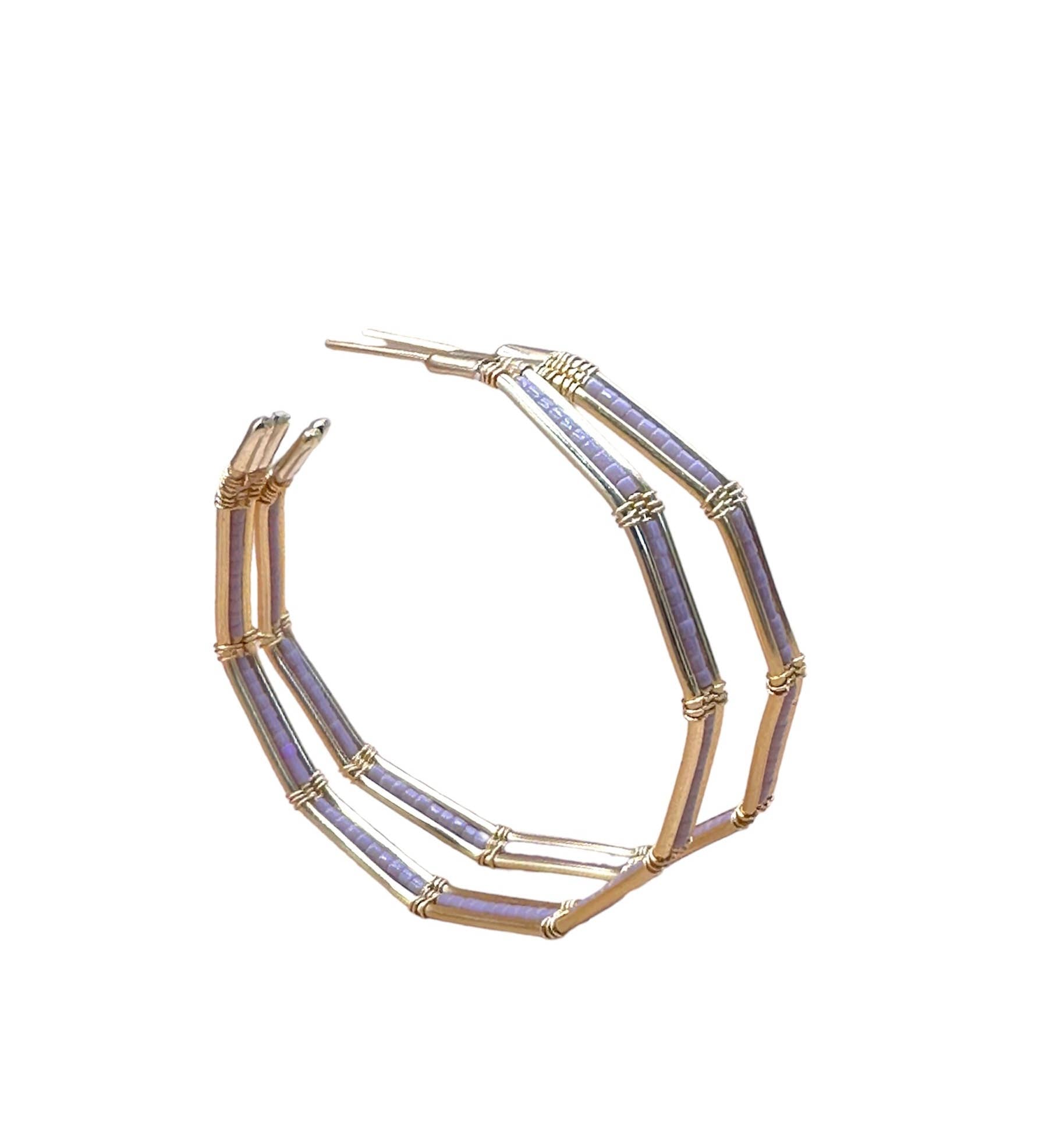 Wire and Bead Single Hoop Earrings (Rose)