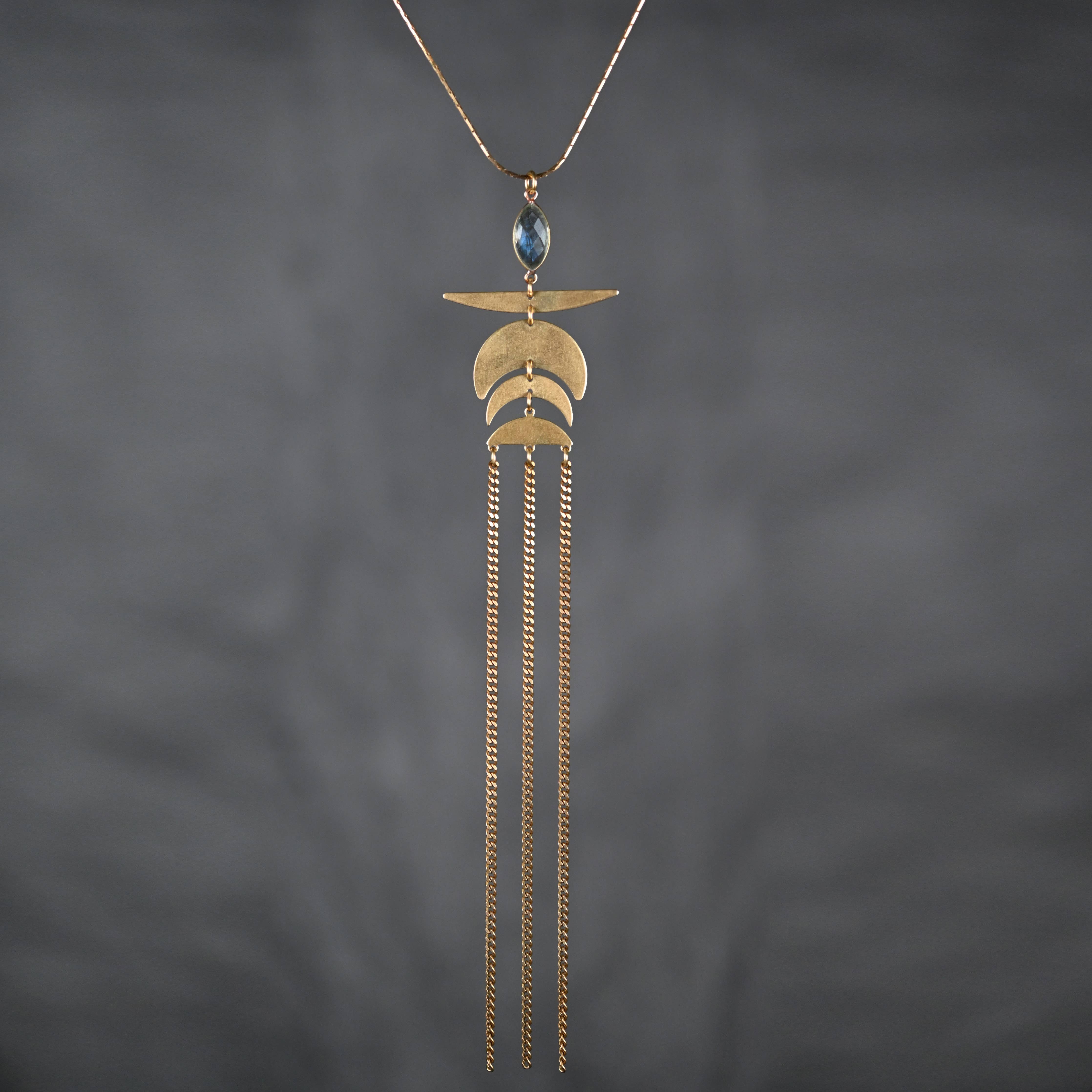 Wing Moon Waterfall Chain w/ Semi Precious Gemstones