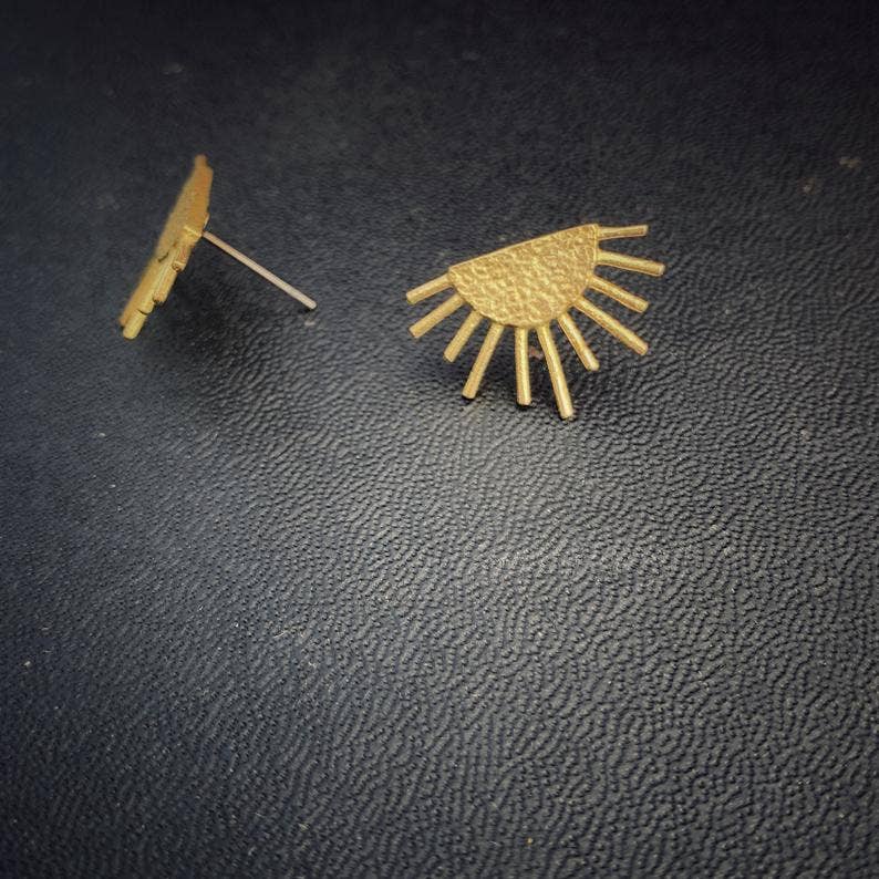 Sunburst Brass Boho Stud Earrings