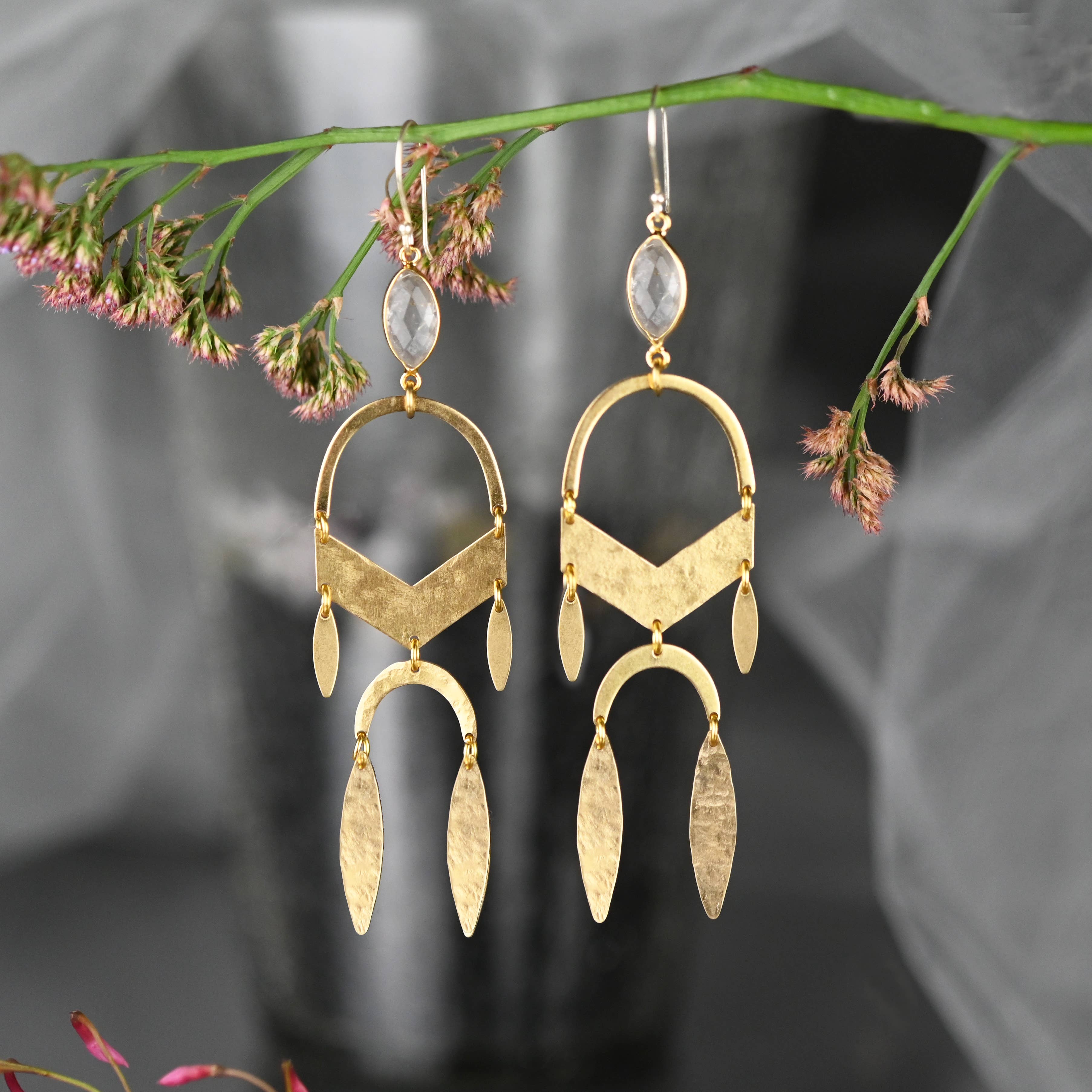 Dramatic Chevron Mobile Earring with Semi Precious Gemstones