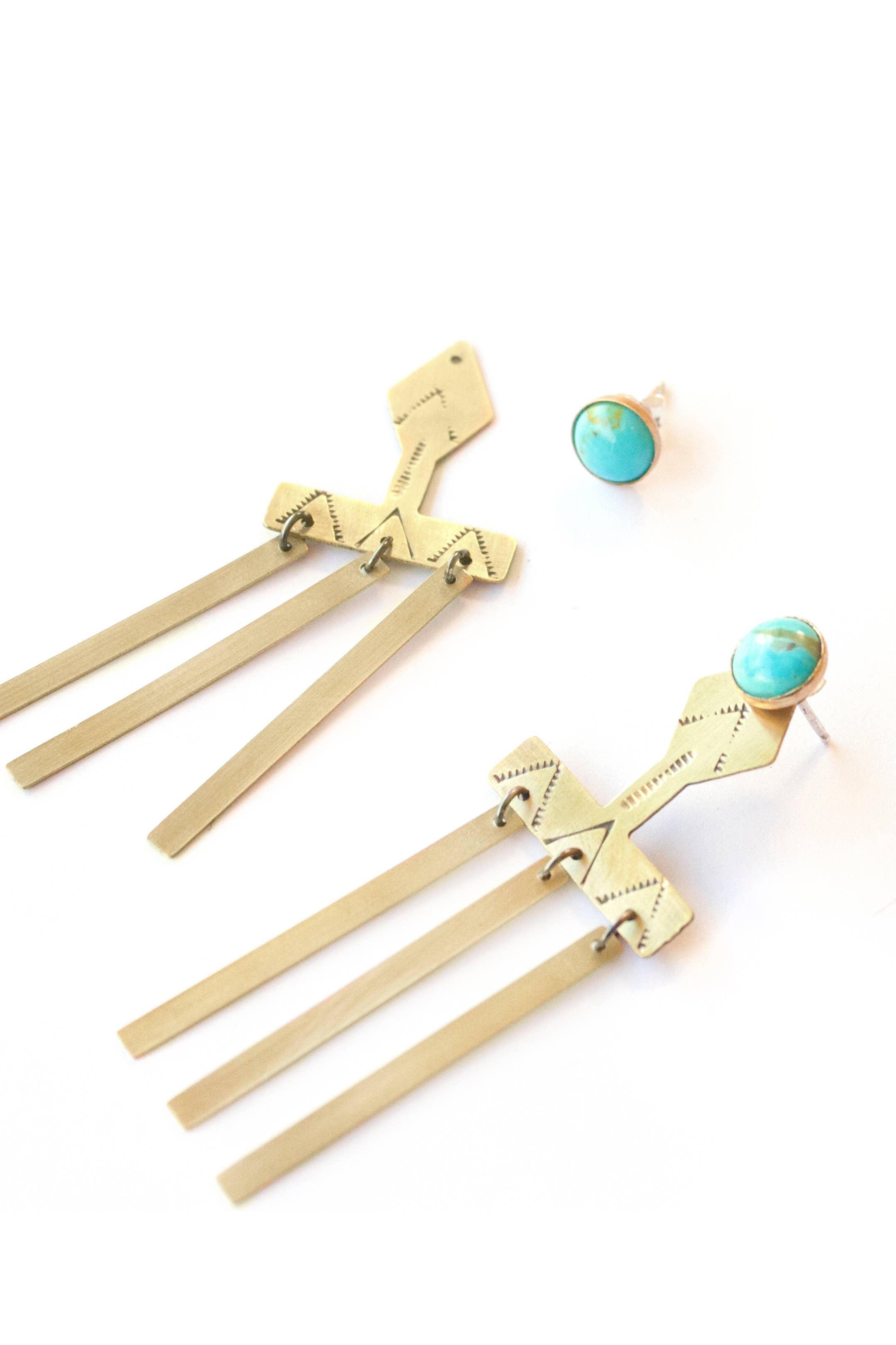 Stamped Brass Ear Jackets w/ Semi Precious Stone 