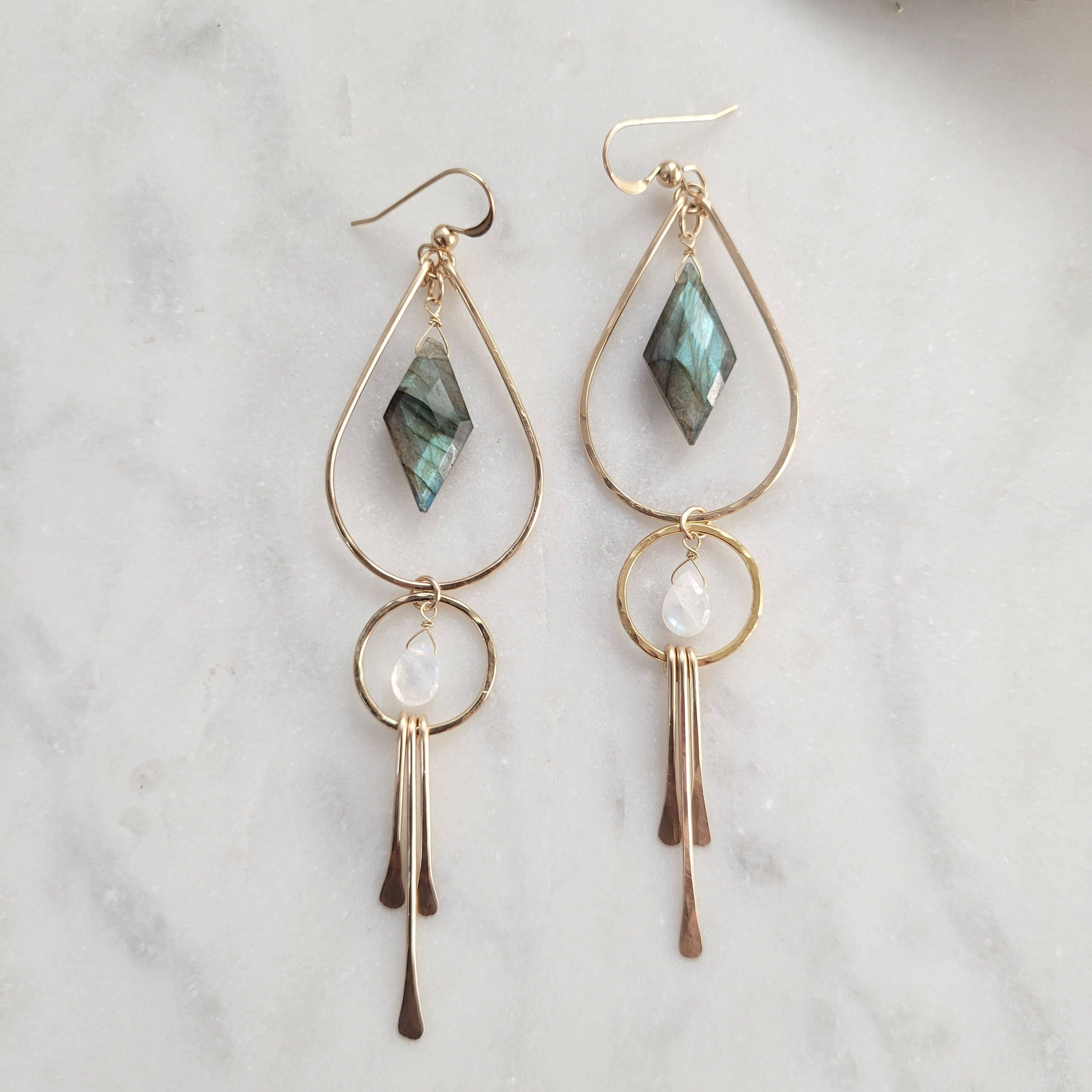 Moon Goddess Labradorite and Moonstone Fringe Earrings
