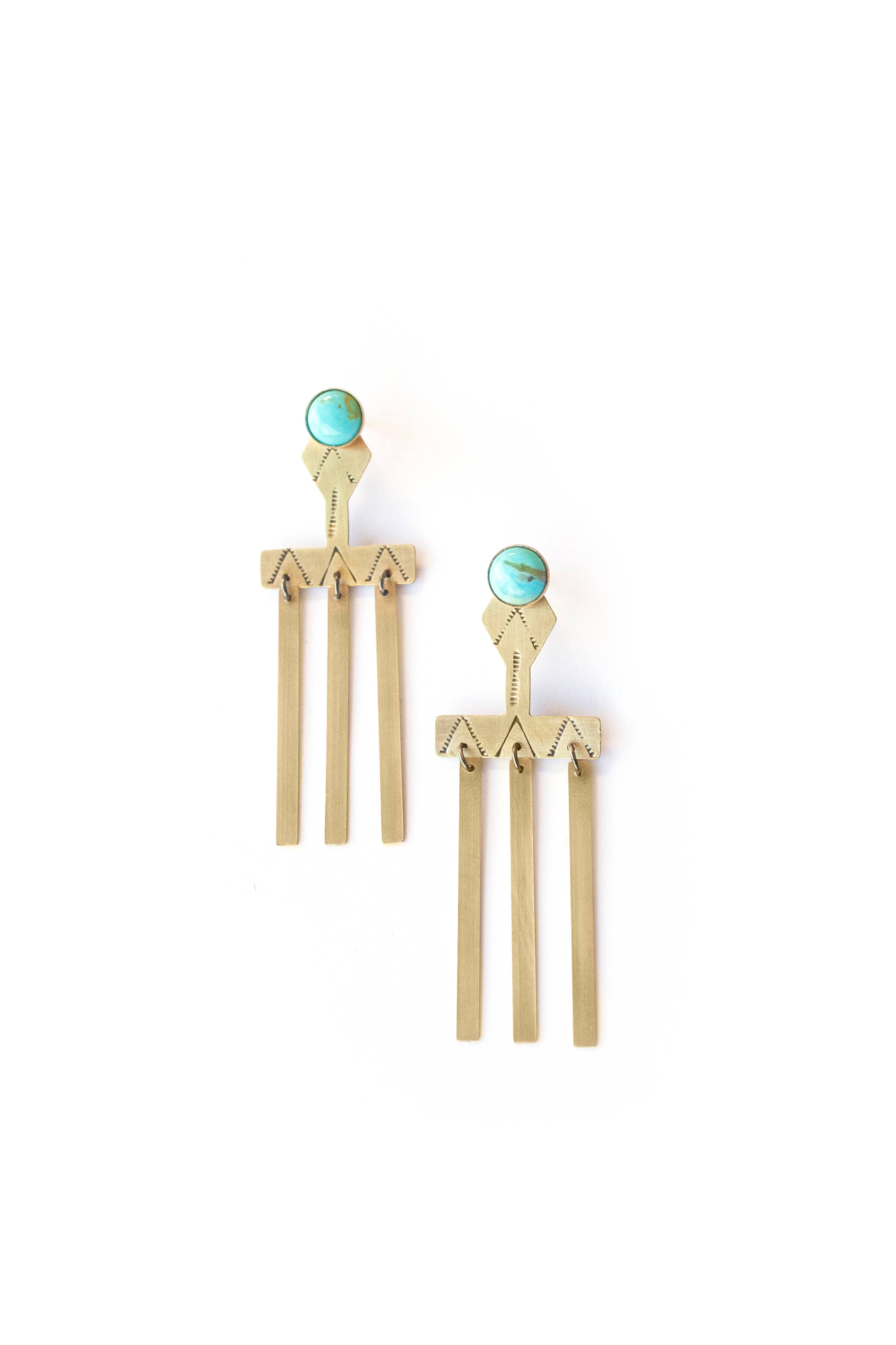 Stamped Brass Ear Jackets w/ Semi Precious Stone 