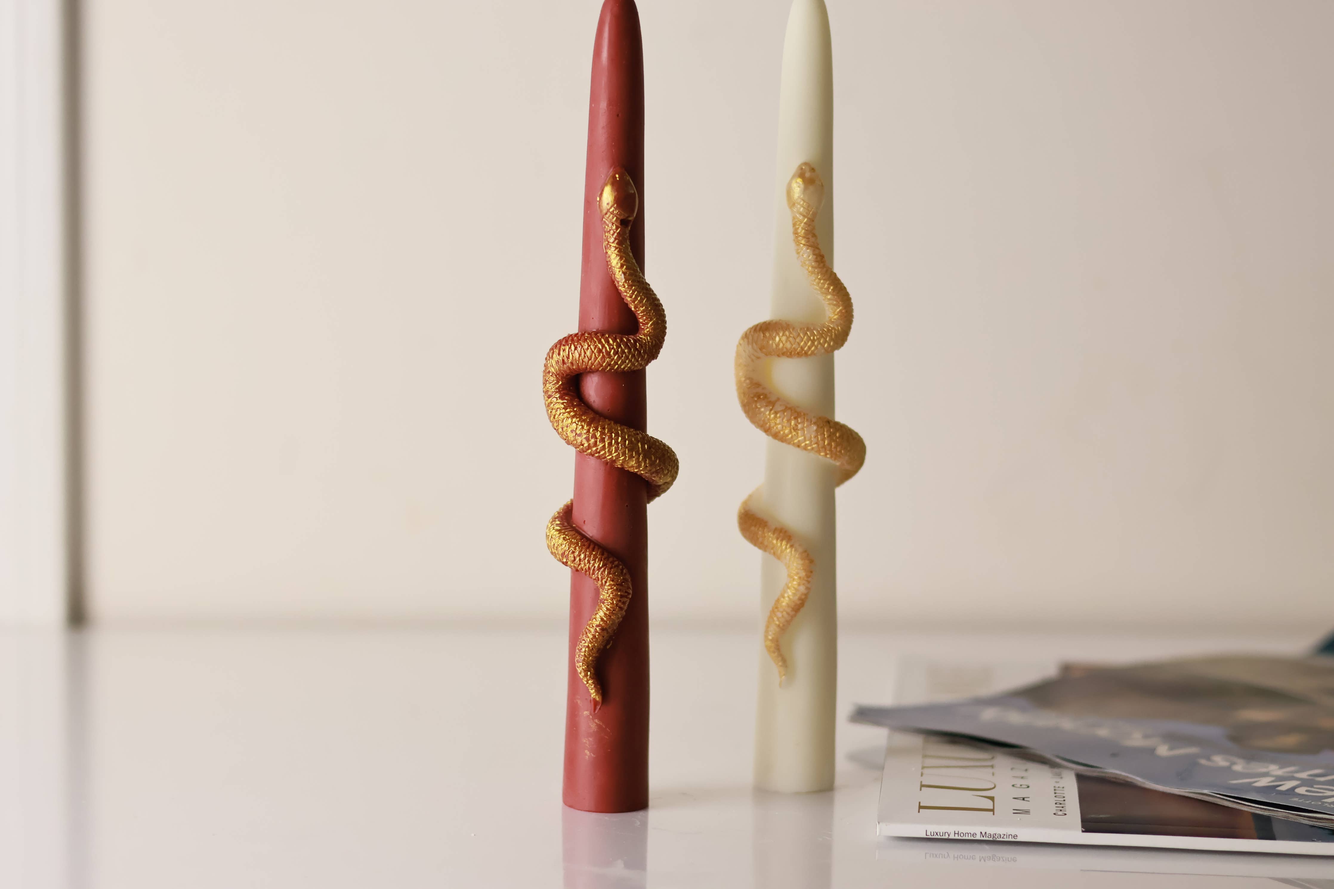 Taper Candle with Gold Snake 9.5x1in
