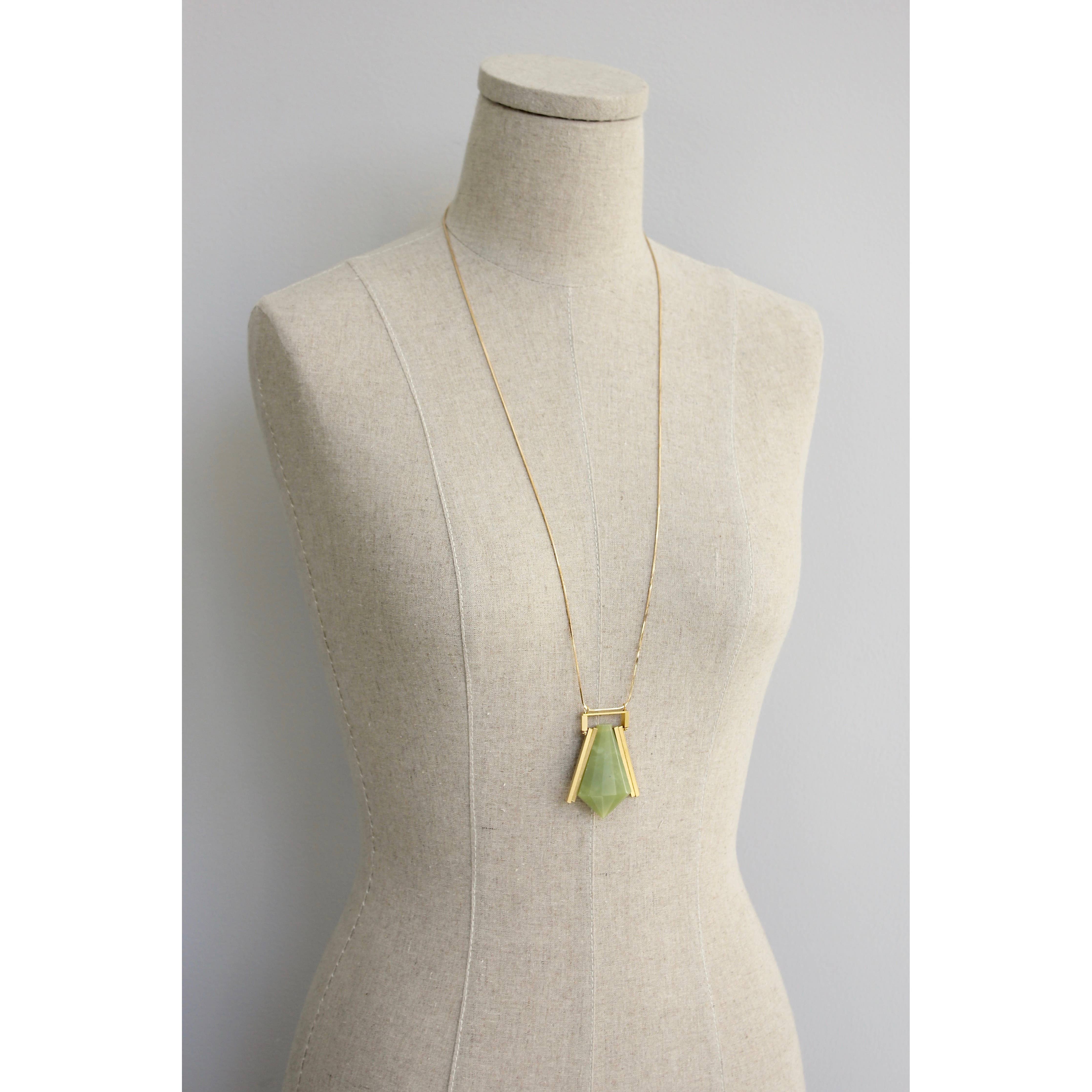 Geometric Green Jade and Snake Chain Necklace