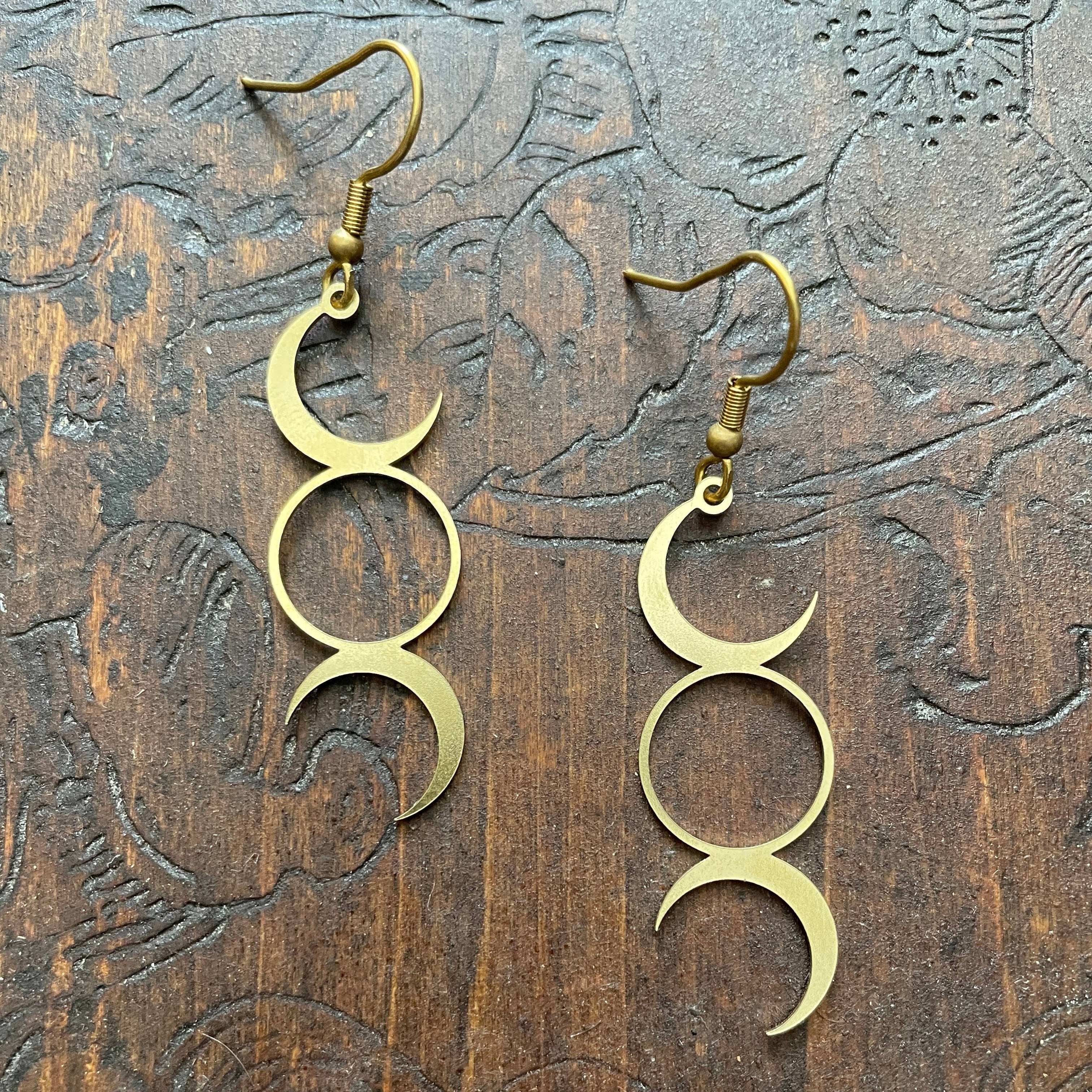 Moon Phase Brass Boho Earrings