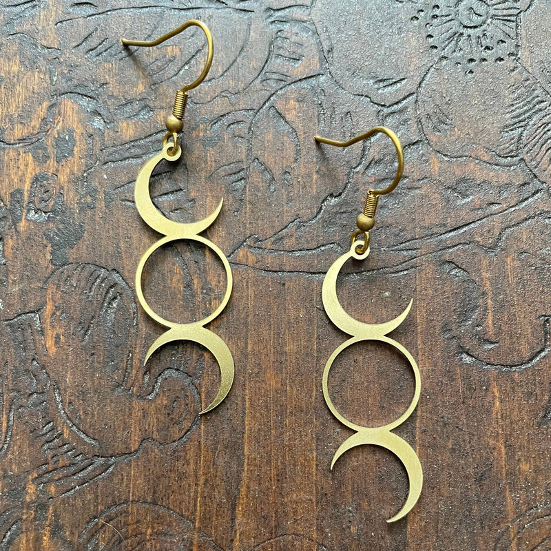Moon Phase Brass Boho Earrings