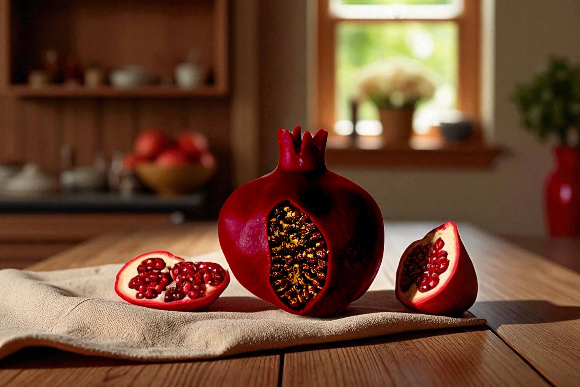 Pomegranate Candle with Golden Seeds 3.5x3in