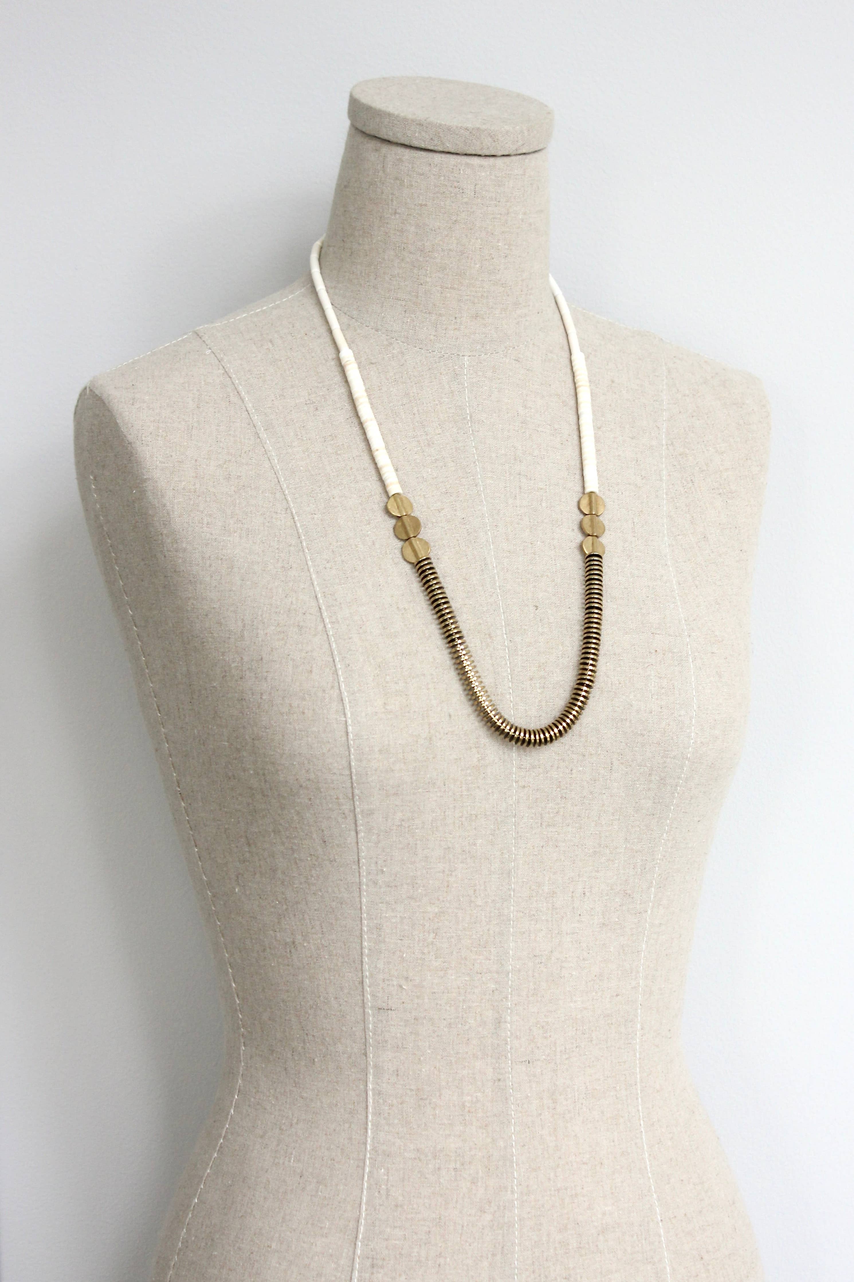 Gold Mematite and White Disc Necklace