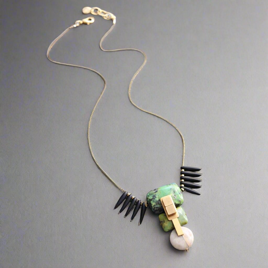 Jasper and Jet Glass Pendant Necklace