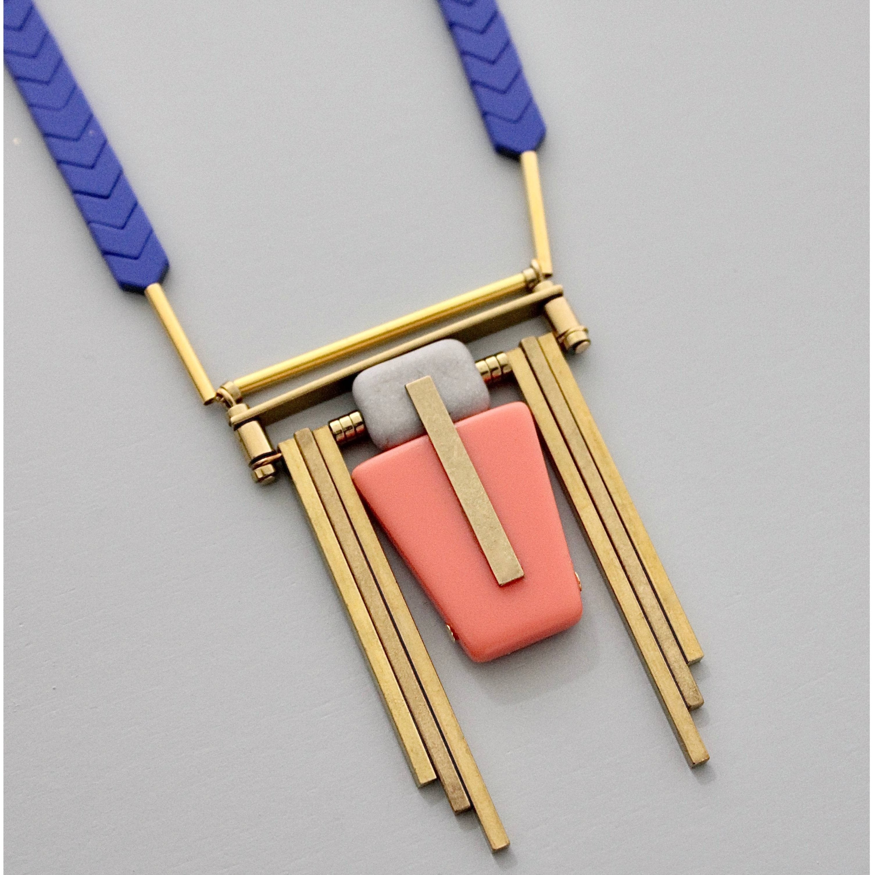 Blue and Coral Art Deco Chain Necklace