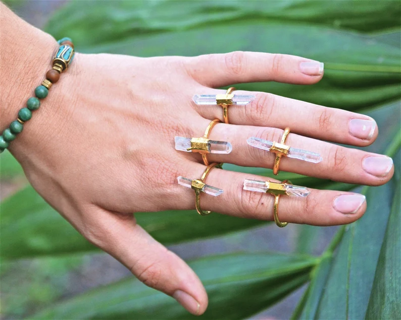 Gold Raw Clear Quartz Ring | April Birthstone