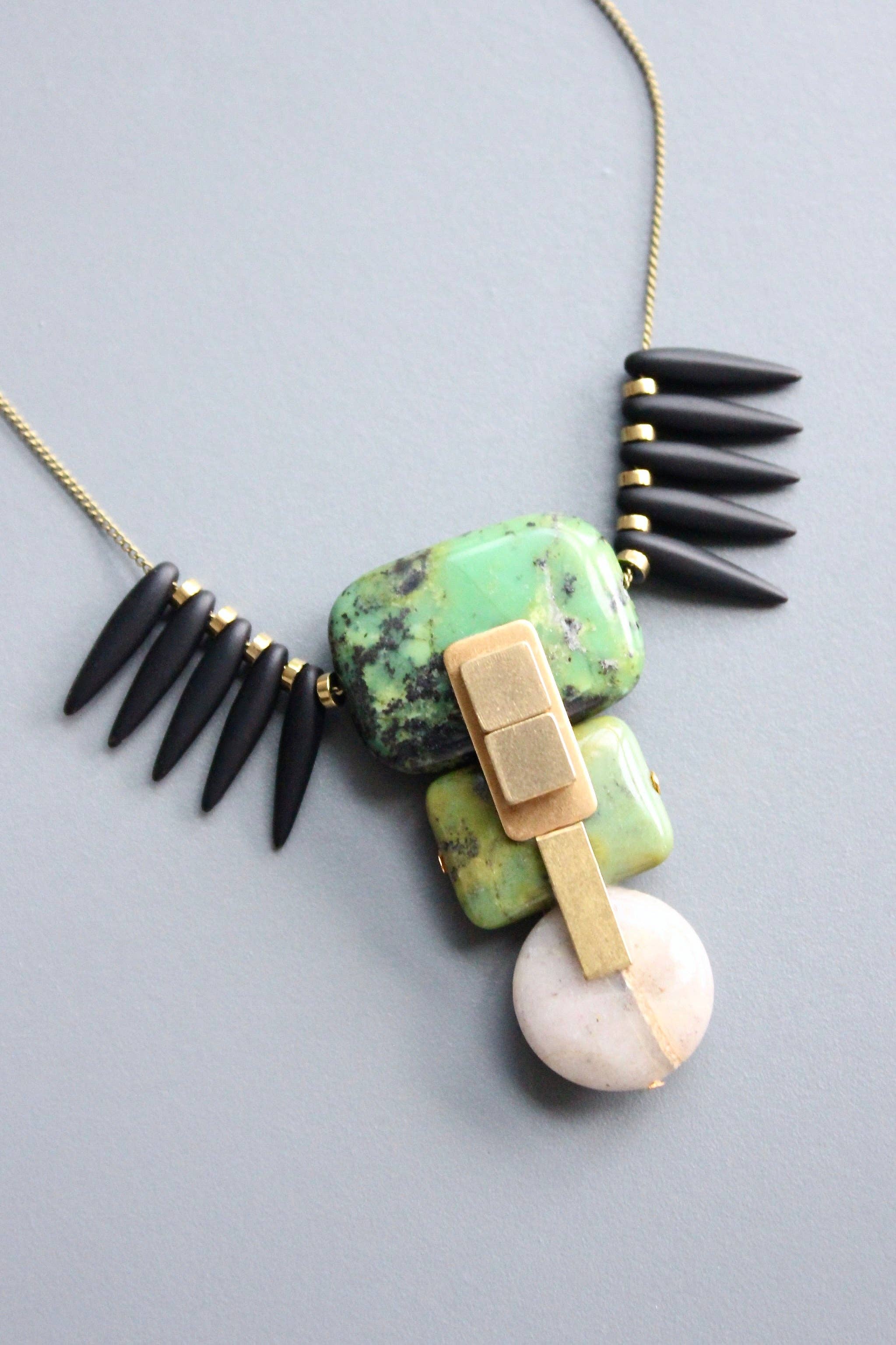 Jasper and Jet Glass Pendant Necklace