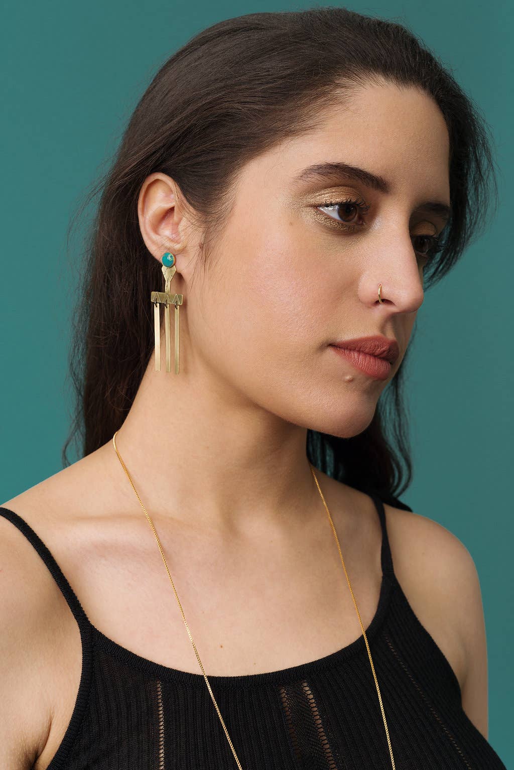 Stamped Brass Ear Jackets w/ Semi Precious Stone 