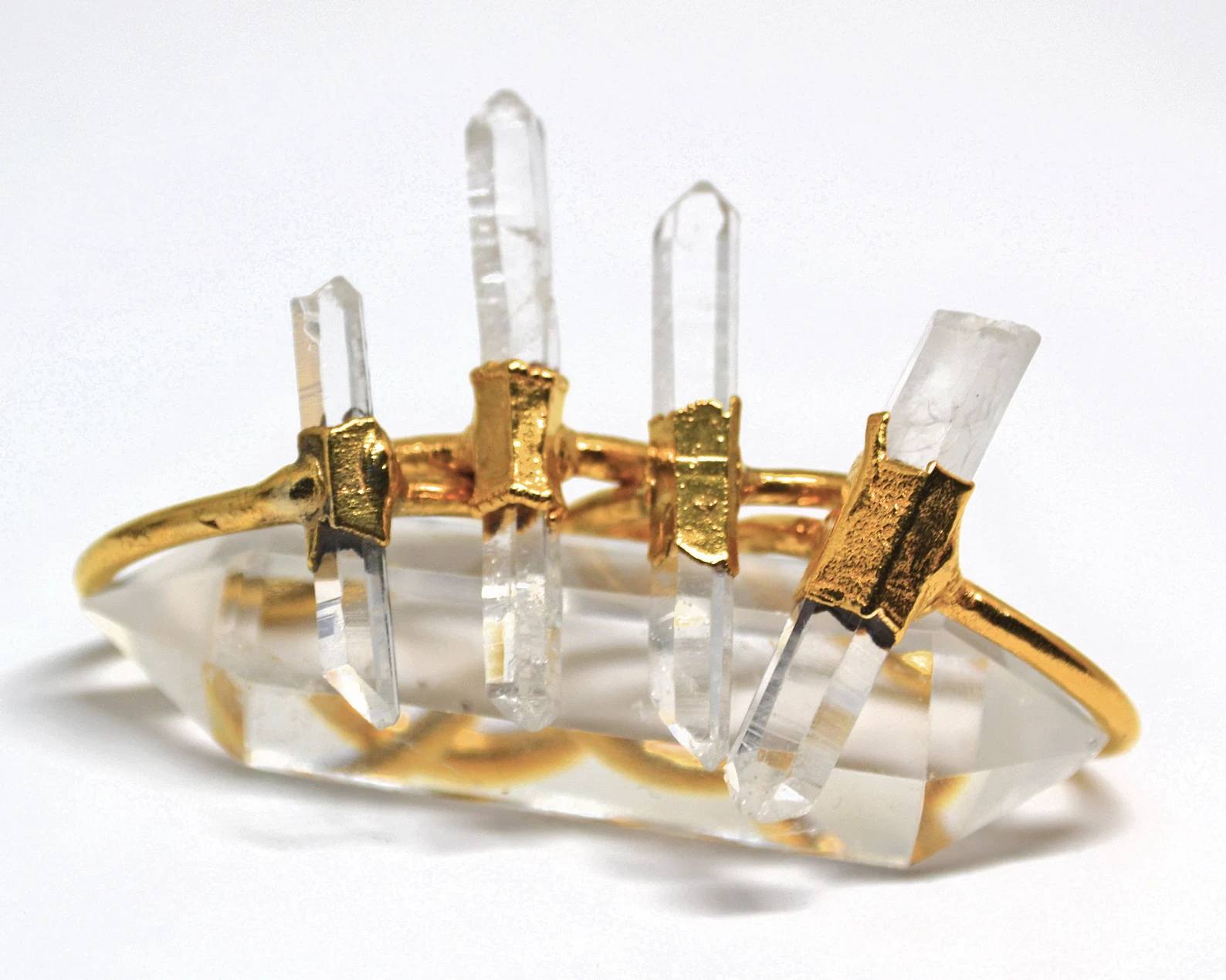 Gold Raw Clear Quartz Ring | April Birthstone