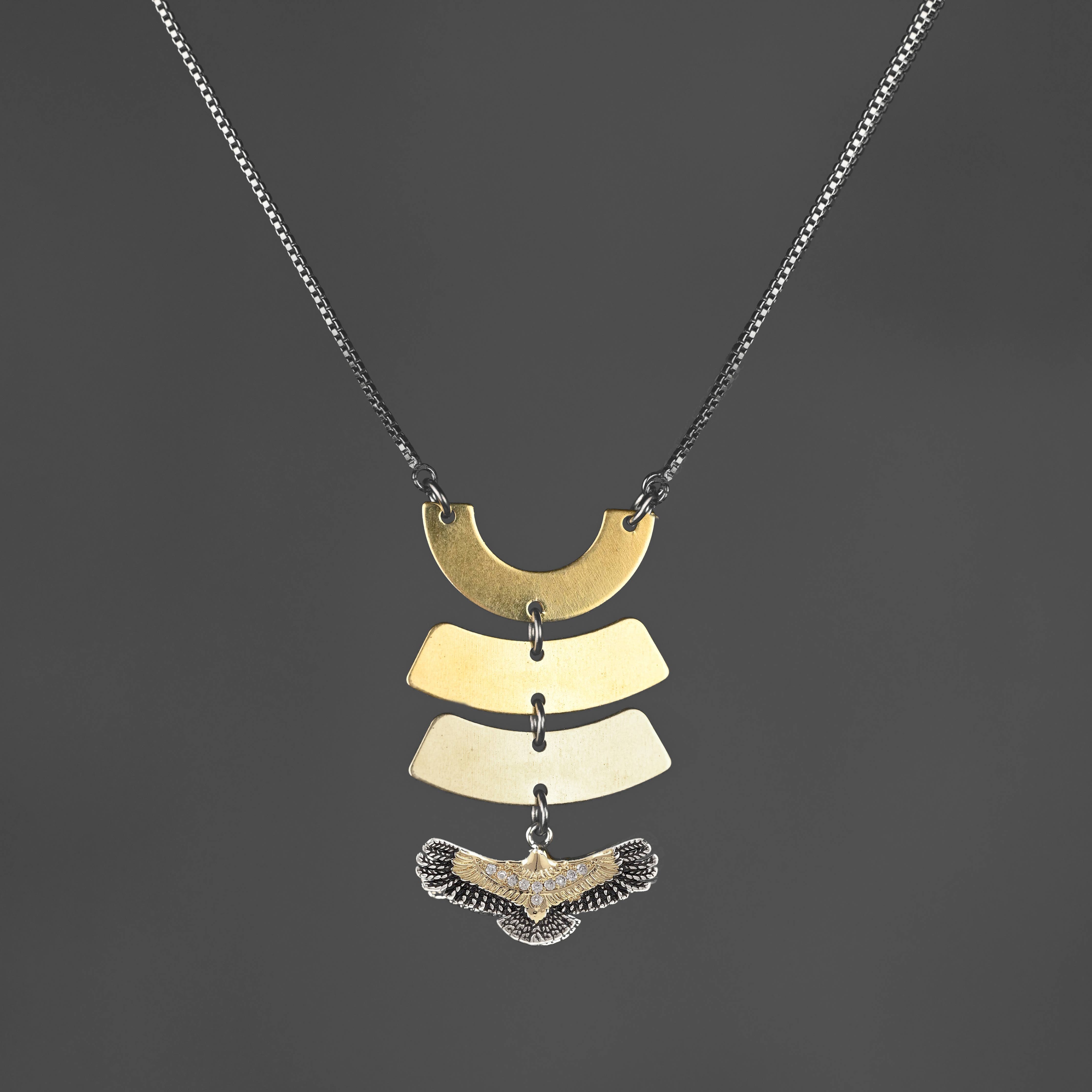 Mixed Metal Pave Freedom Eagle Necklace