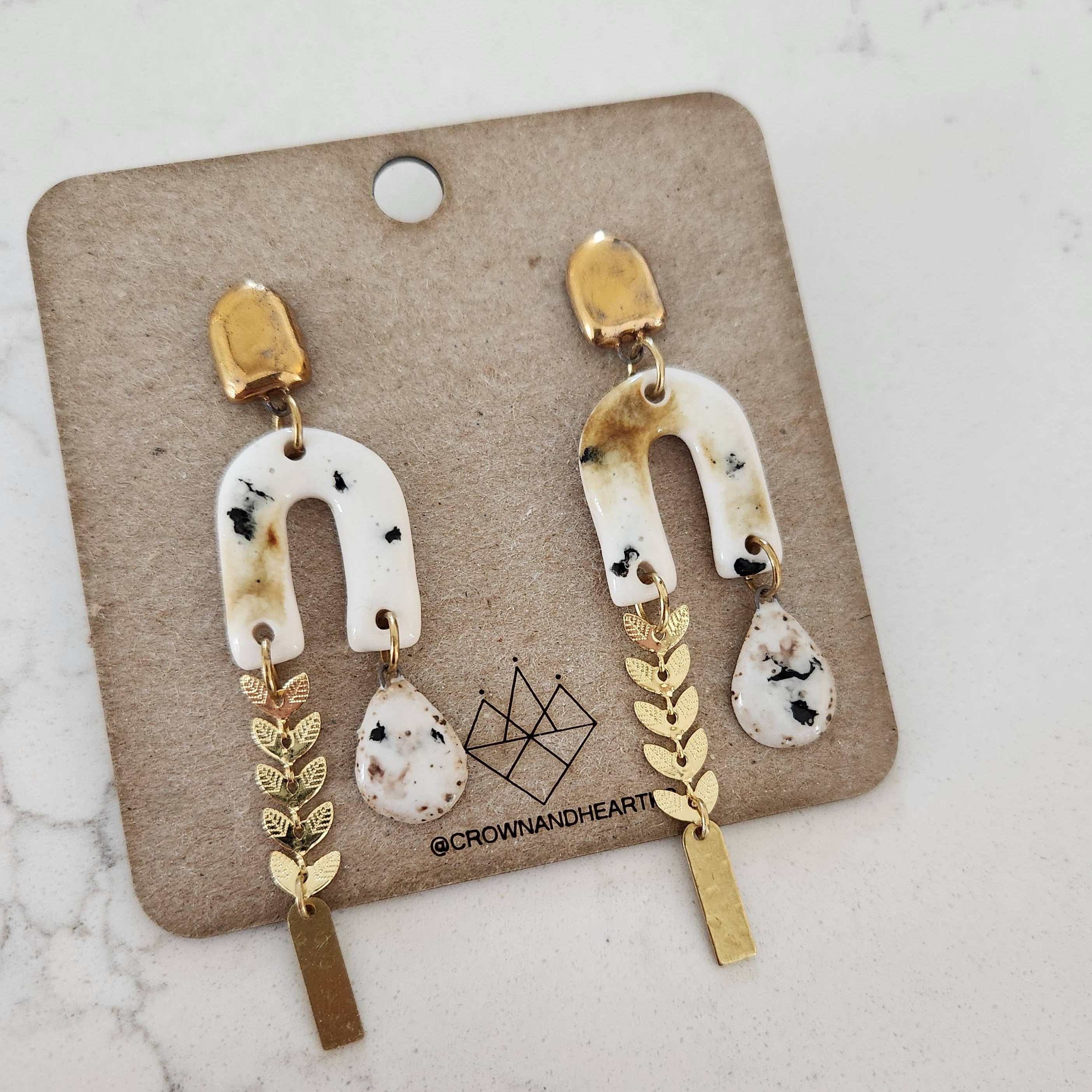 Gold Cheetah & Leaf Chain Earrings
